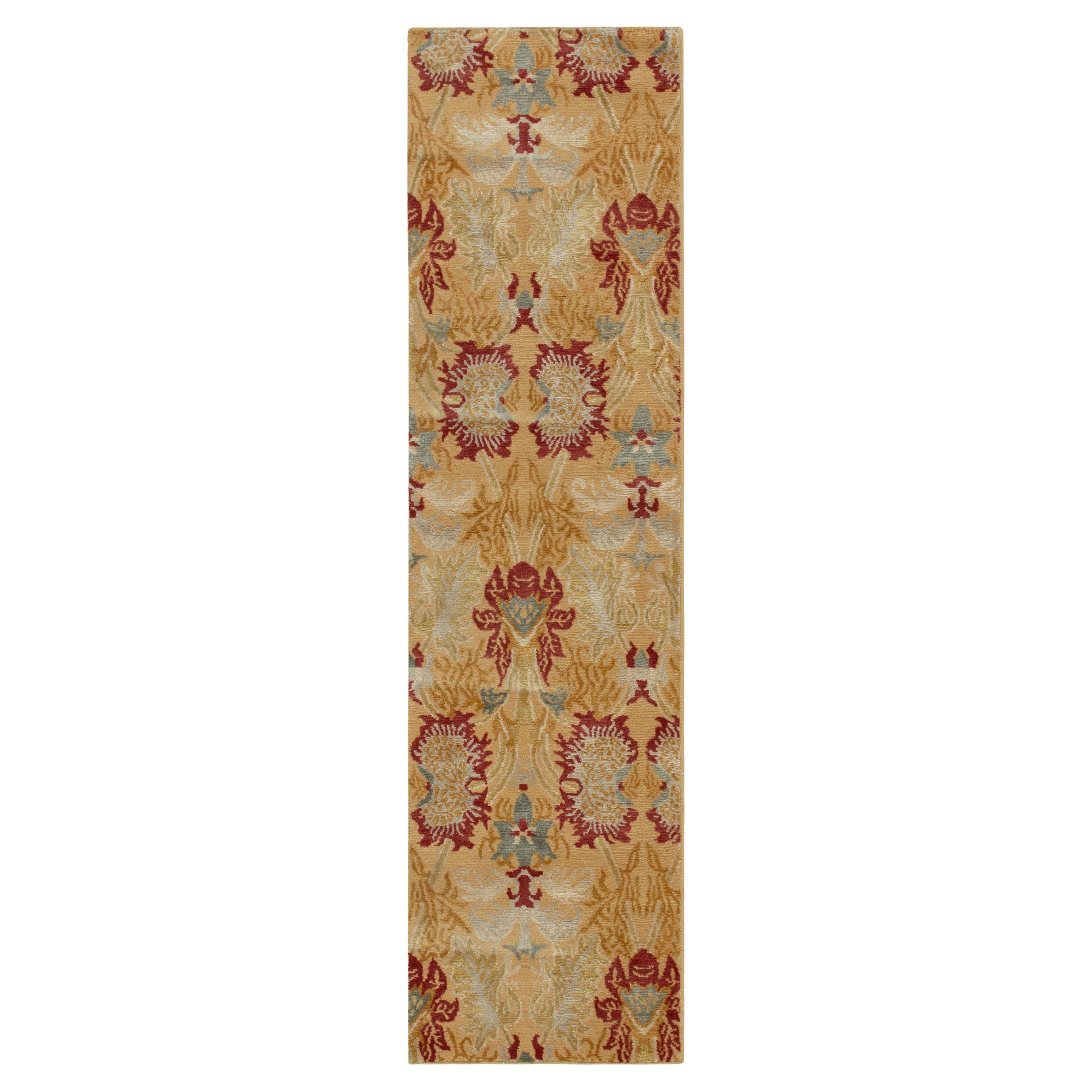 Traves de Mesa Estilo Español Europeo de Rug & Kilim en Patrón Floral Dorado, Rojo y Azul