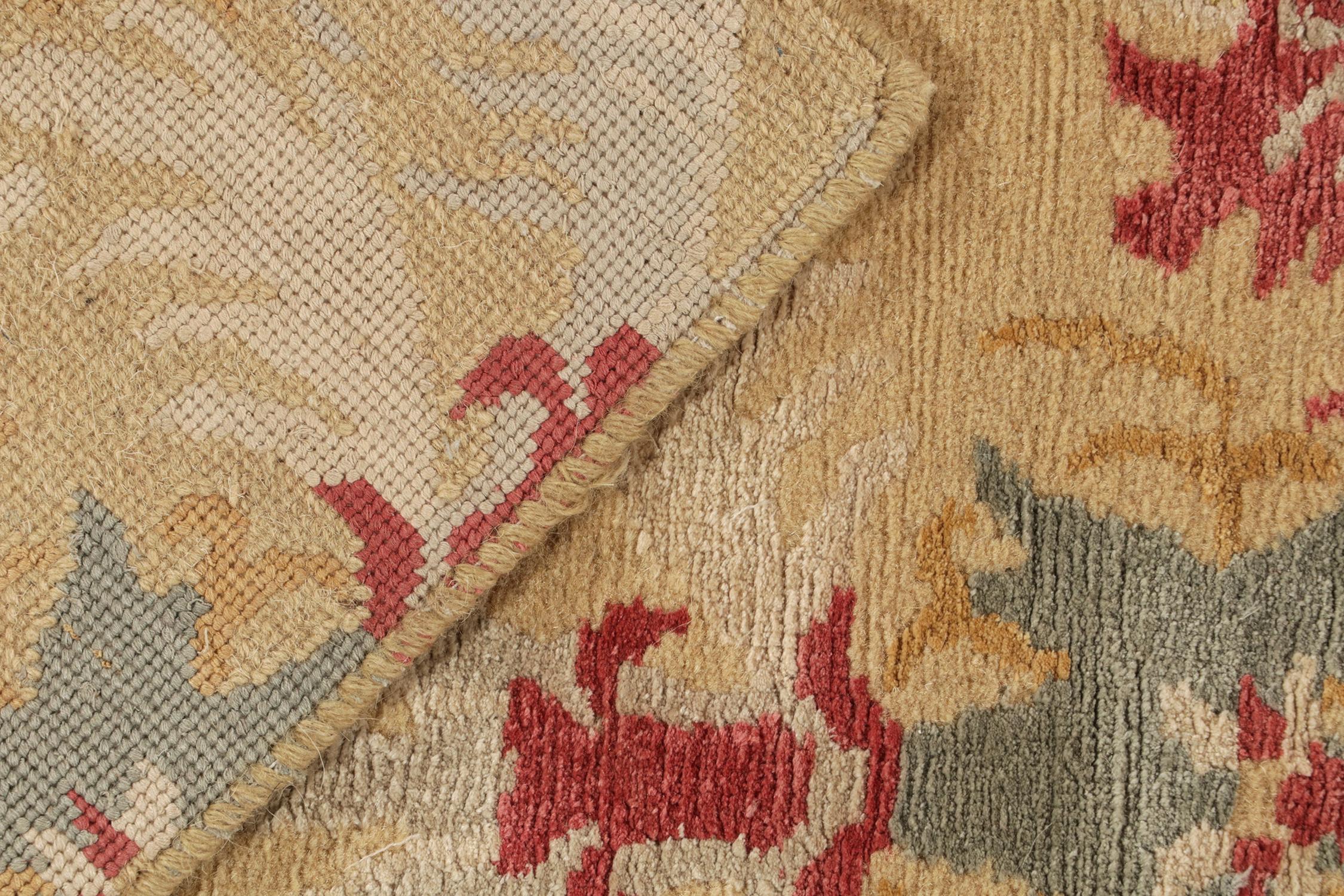 Rug & Kilim's Spanish European Style Runner in Gold, Red & Gray Floral Pattern In New Condition For Sale In Long Island City, NY