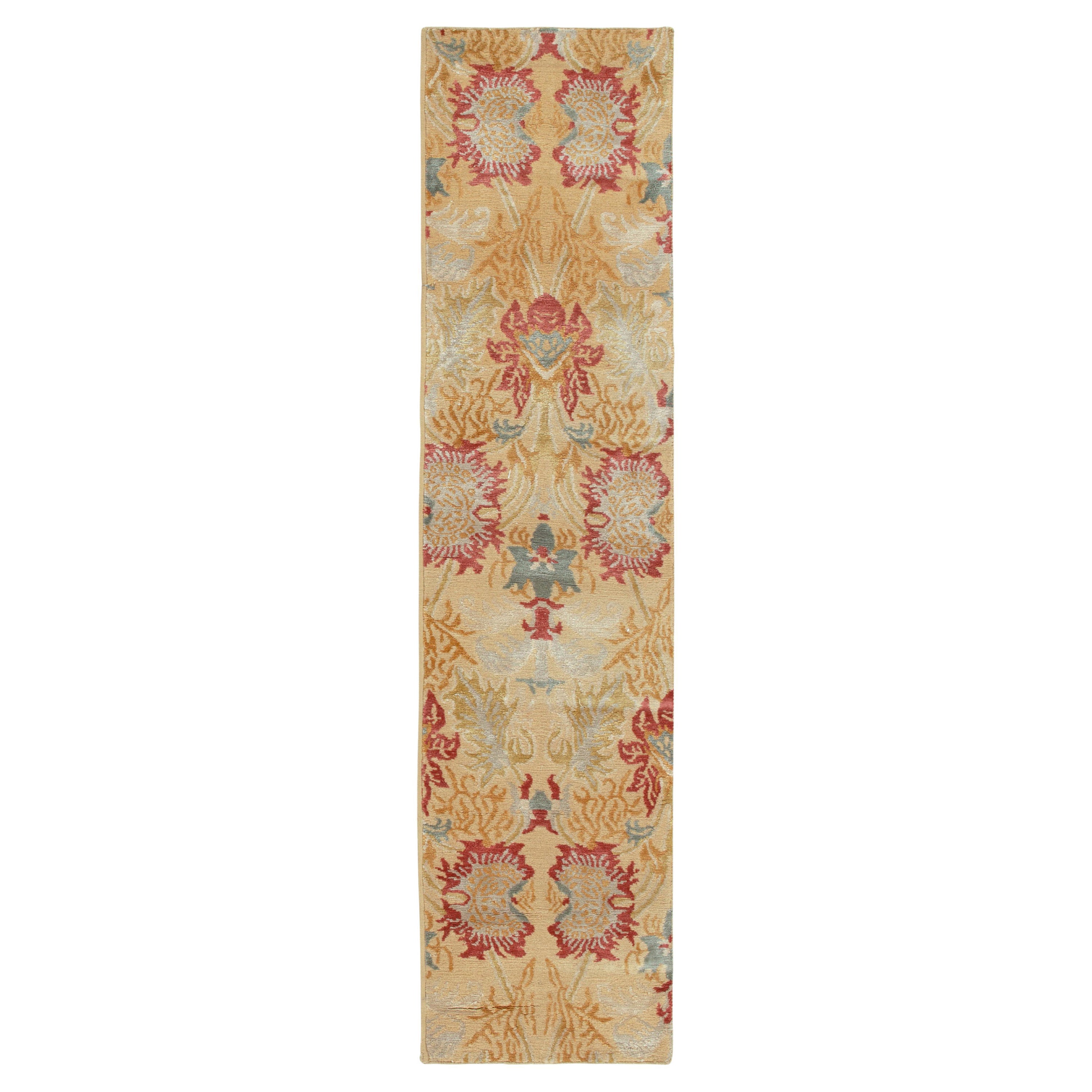Rug & Kilim's Spanish European Style Läufer in Gold, Rot & Grau mit Blumenmuster