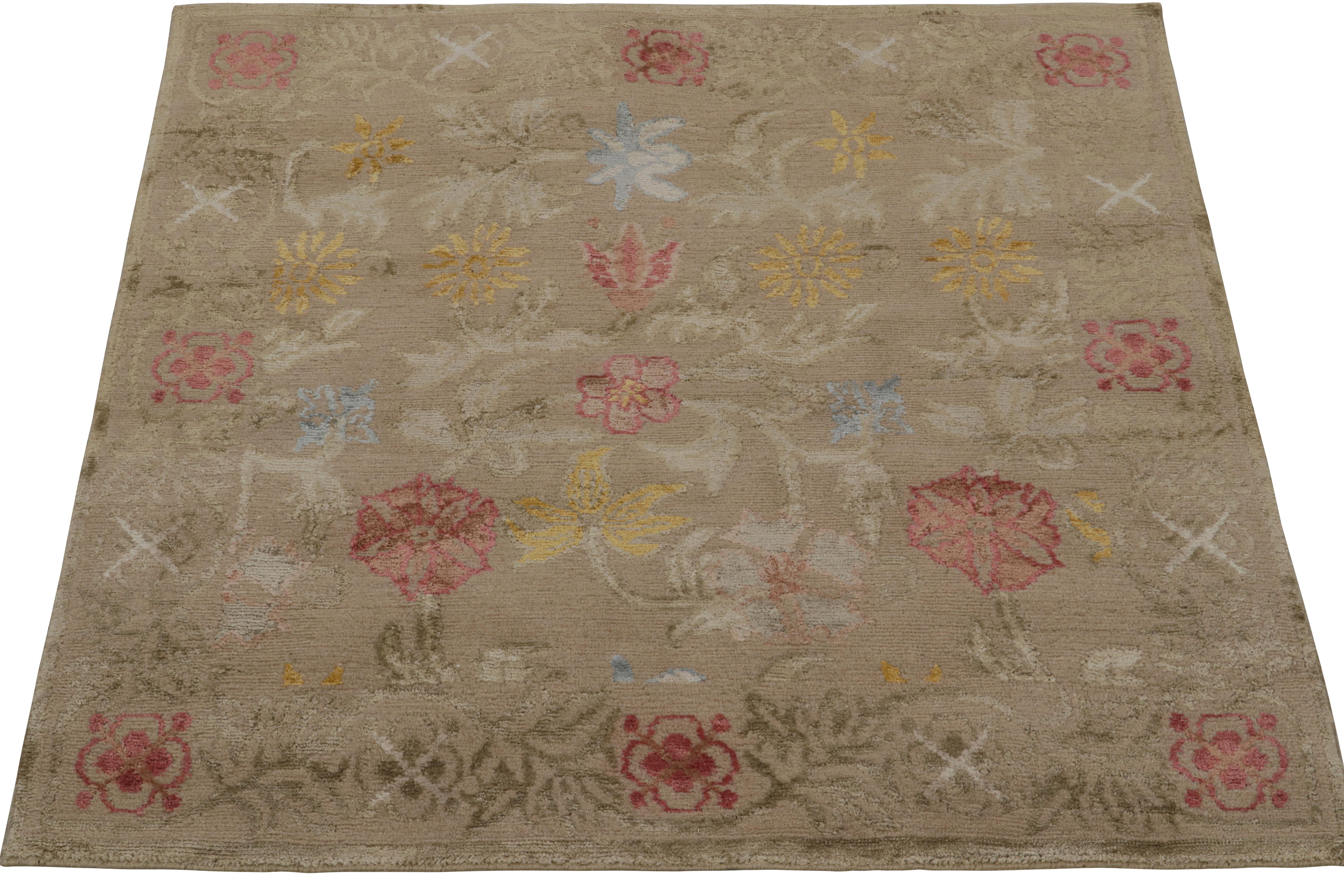 Moderne Rug & Kilim's Spanish European Style Square Rug with Floral Patterns 