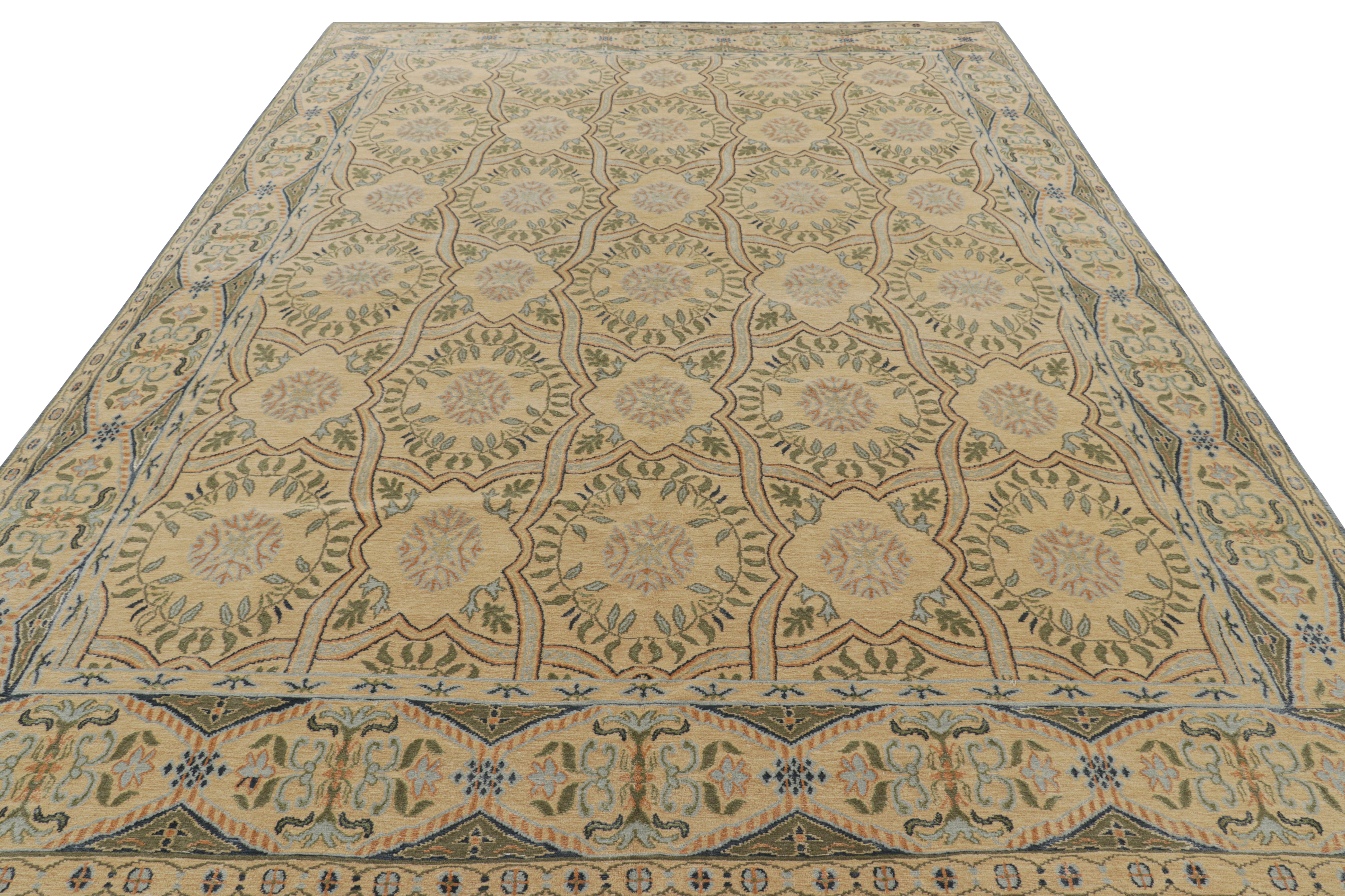 Alfombra estilo español de Rug & Kilim en dorado con motivos florales 