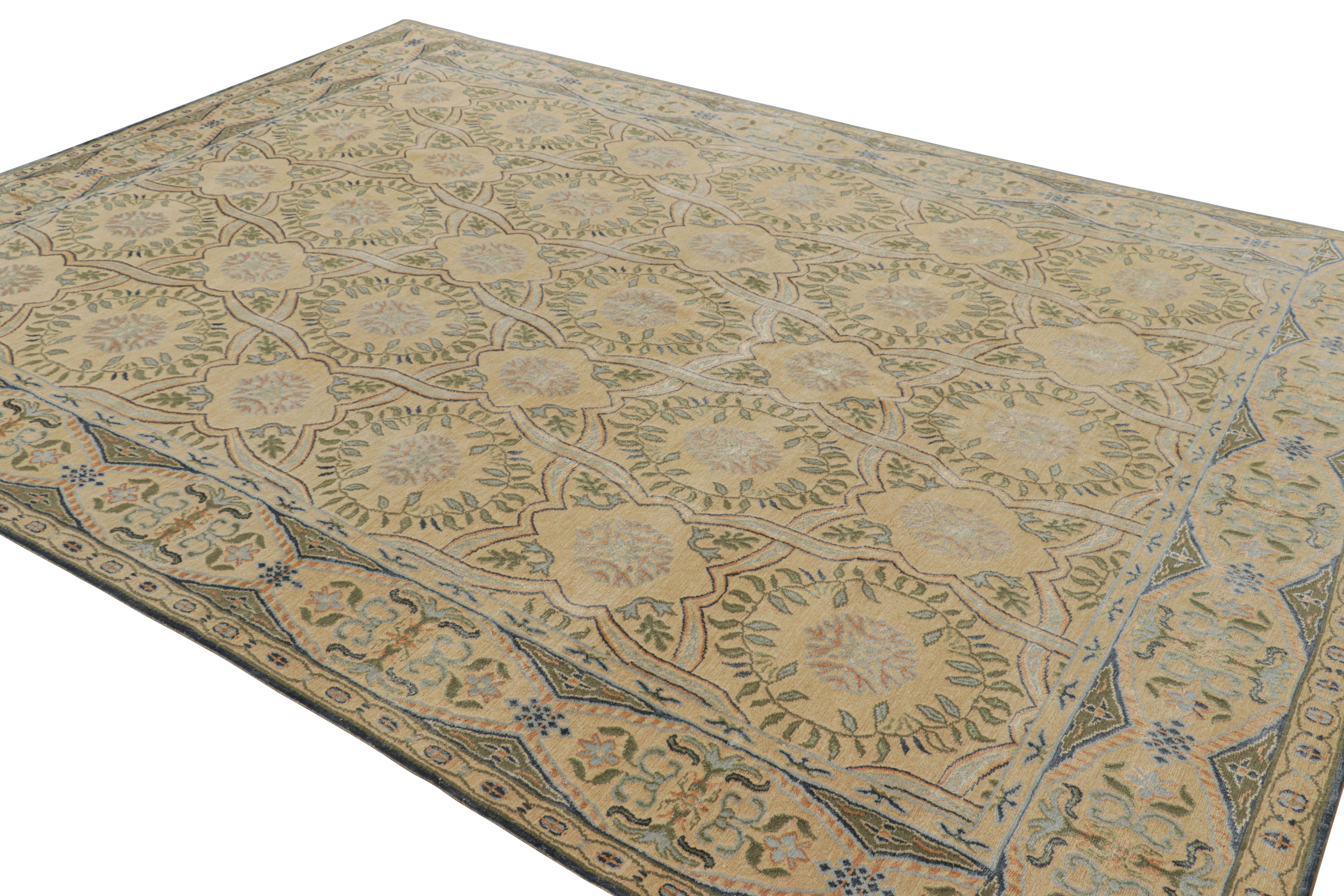 Alfombra estilo español de Rug & Kilim en dorado con motivos florales 