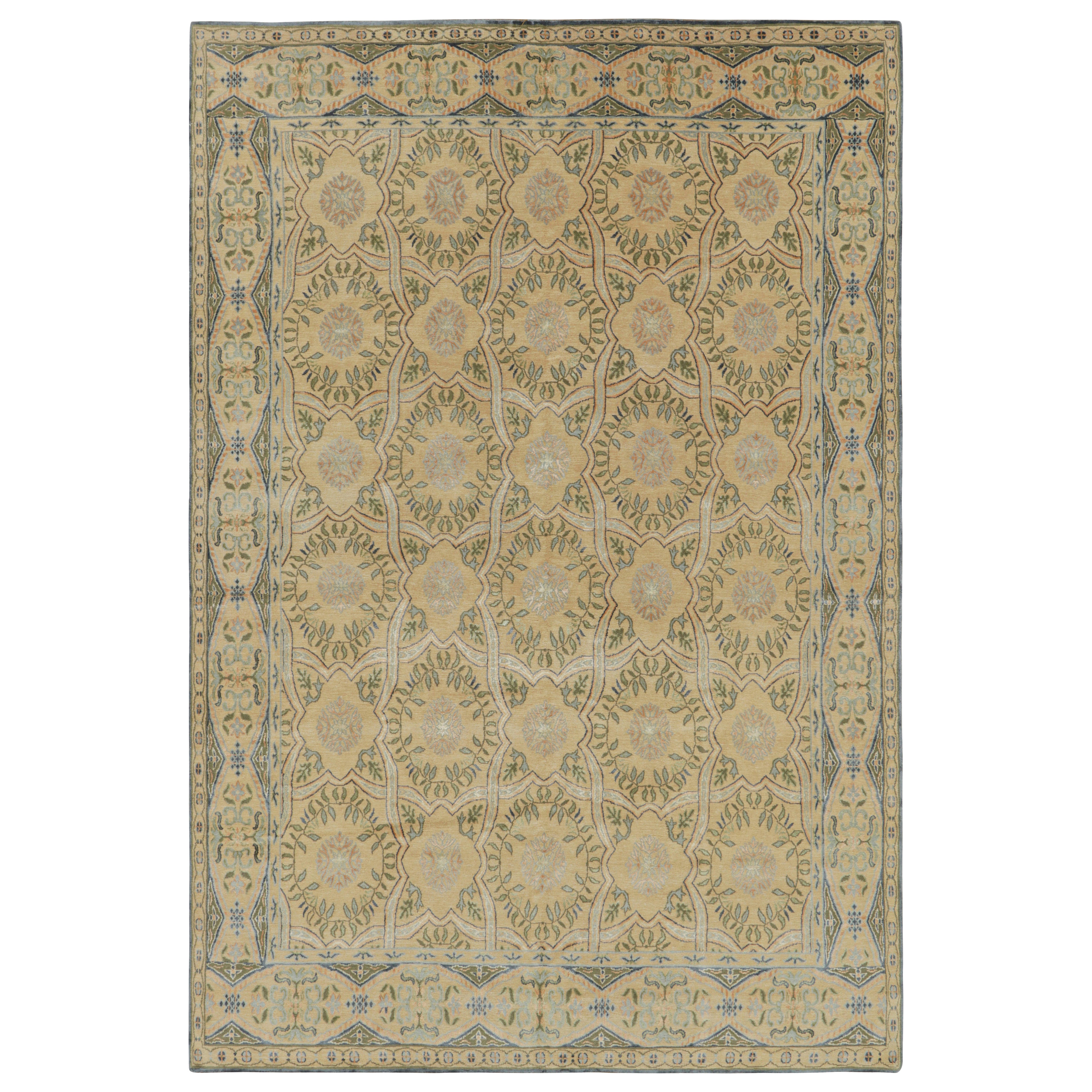 Rug & Kilim’s Spanish Style Rug in Gold with Floral Patterns “Alcaraz”