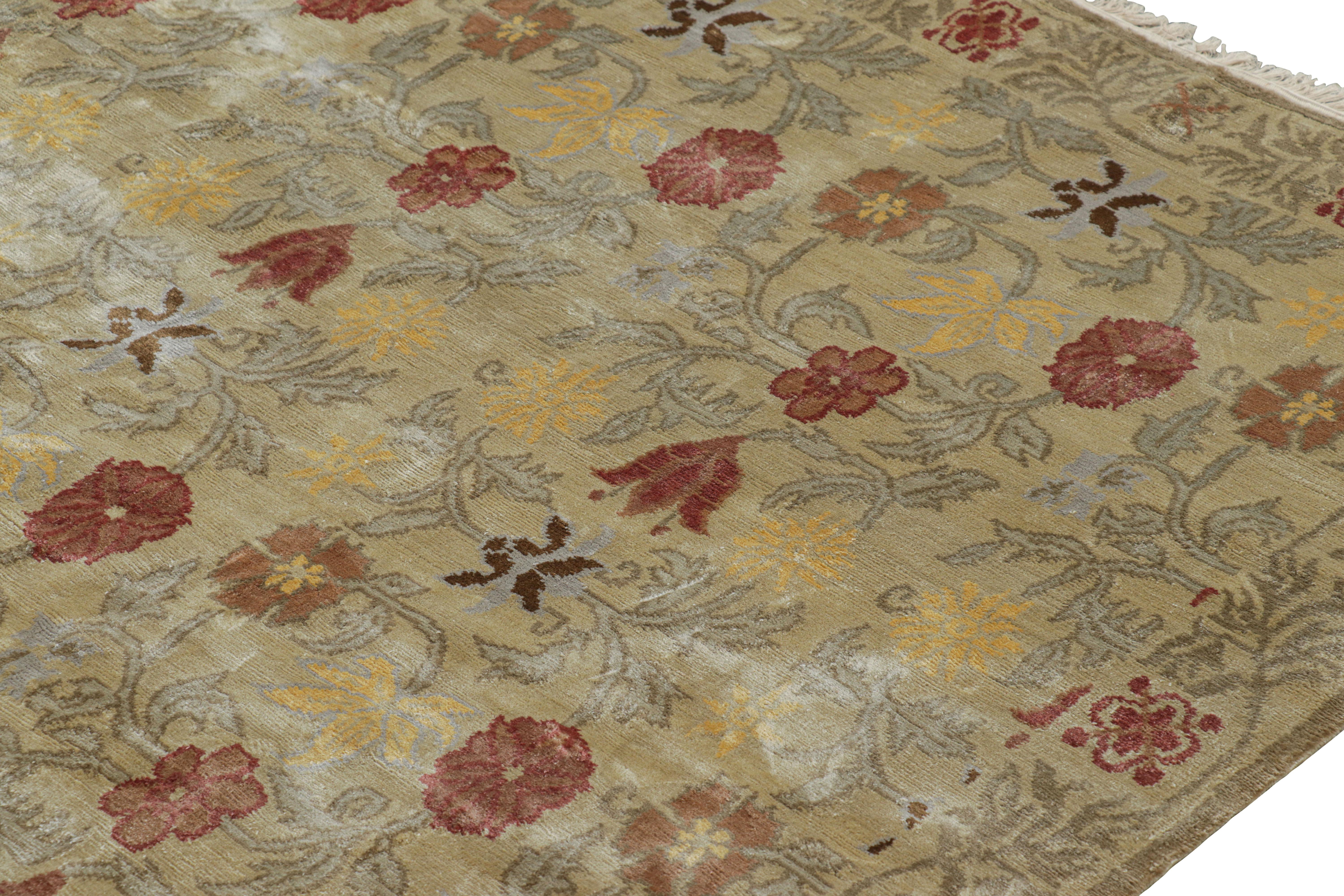 Nepalese Rug & Kilim’s Spanish Style Rug in Off-White-Beige with Floral Patterns “Bilbao” For Sale