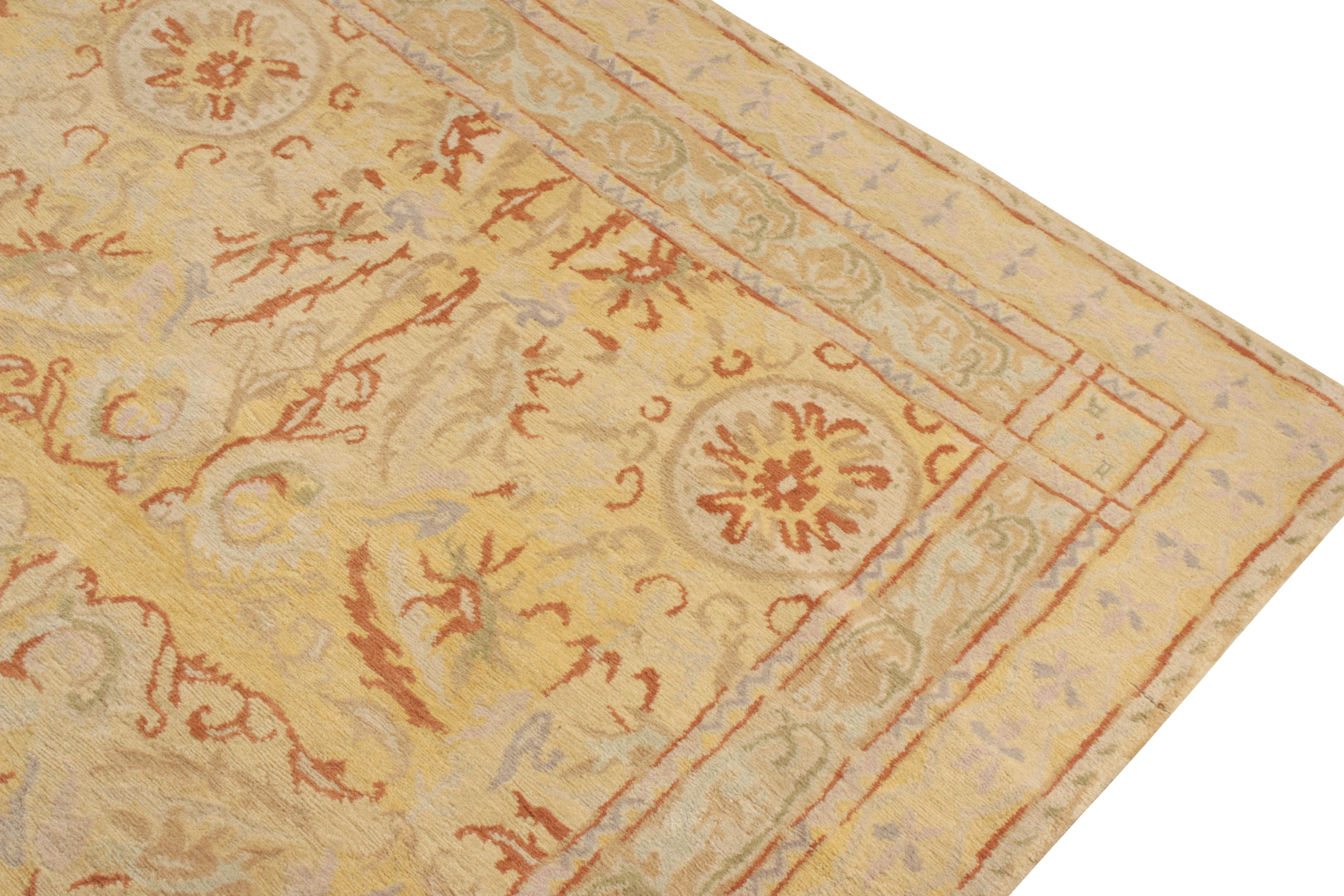 Nepalese Rug & Kilim's Spanish European Style rug, Tangerine, Cream & Yellow Medallions For Sale