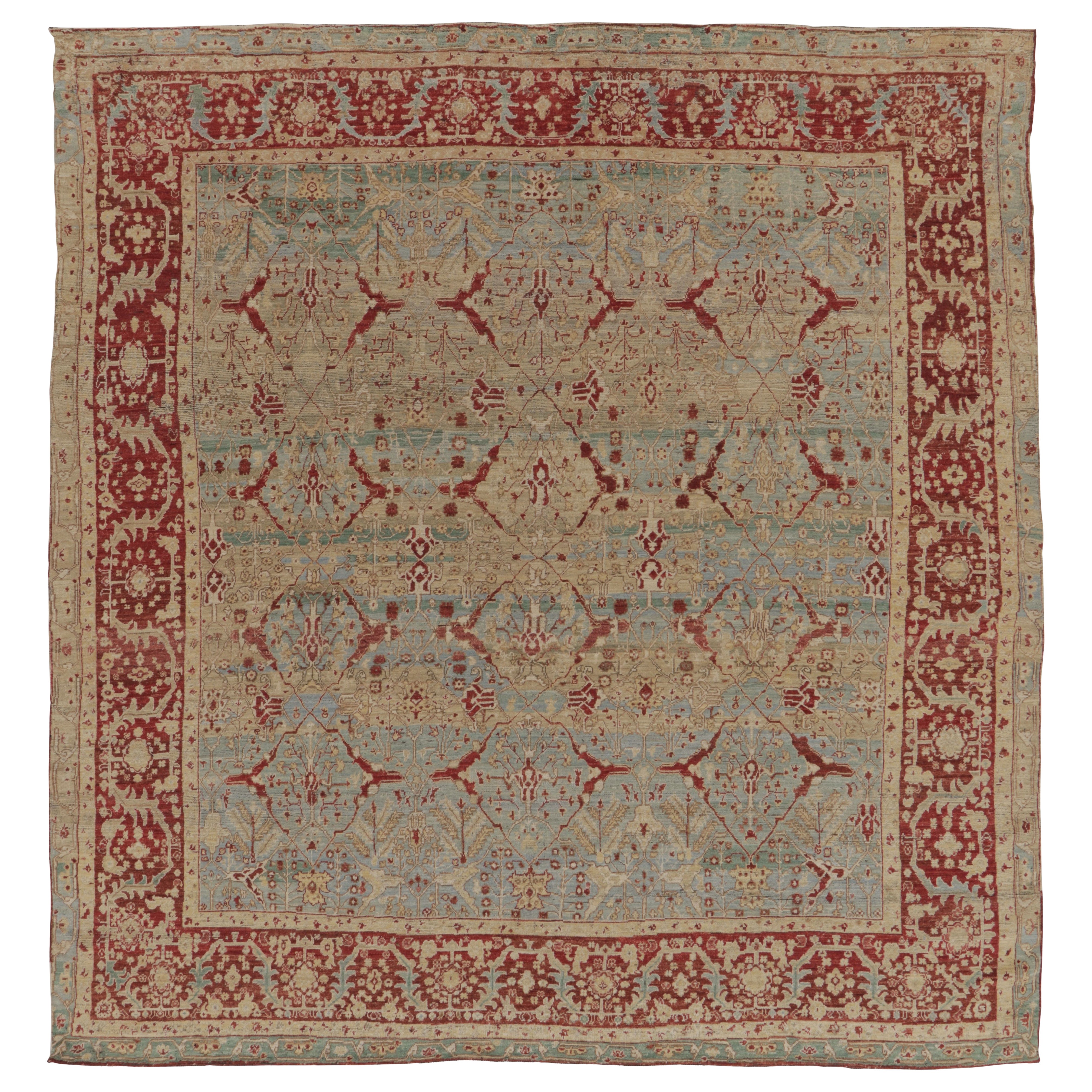 Rug 
Kilim’s Square Agra-Inspired Square Rug, Teal 
Red with Arabesque Trellis For Sale