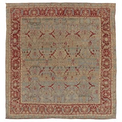 Rug & Kilim’s Square Agra-Inspired Square Rug, Teal & Red with Arabesque Trellis