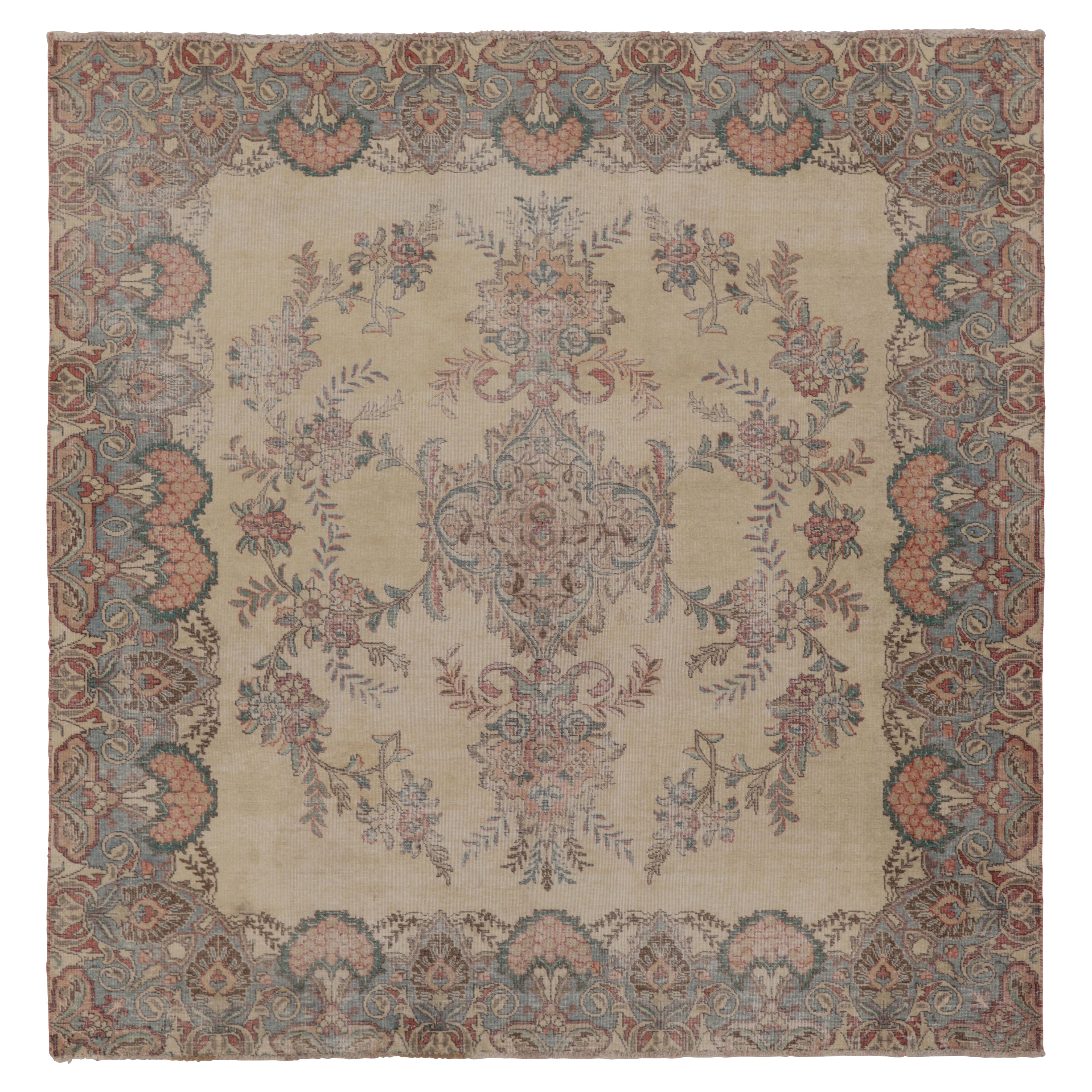 Rug & Kilim’s Square Distressed Persian-Inspired Rug in Chobi Tones For Sale