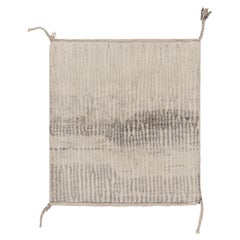 Rug & Kilim’s Square Moroccan Rug in Cream White and Gray Stripes and High Pile