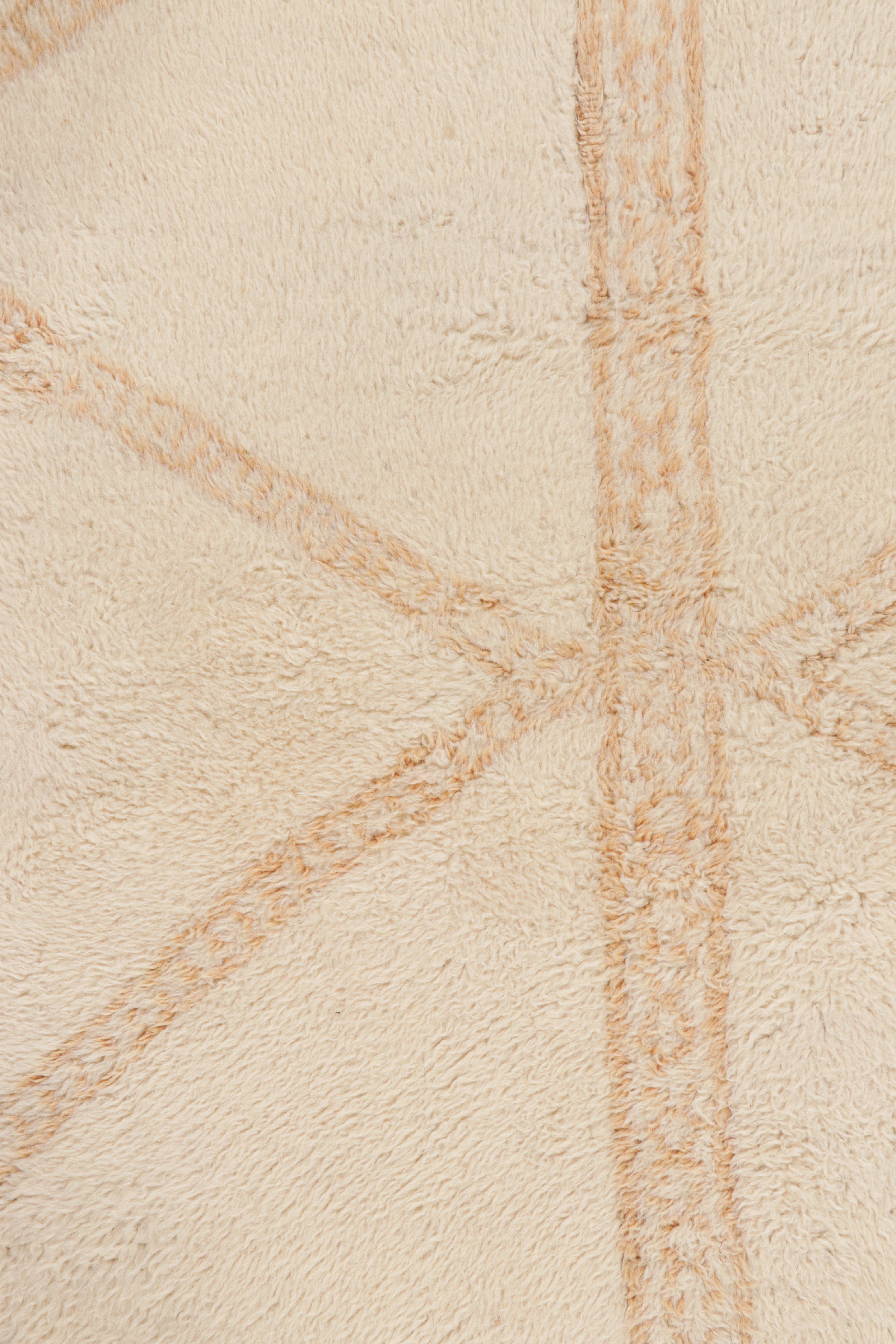 Modern Rug & Kilim’s Square Moroccan Rug in Cream White Tones and High Pile For Sale
