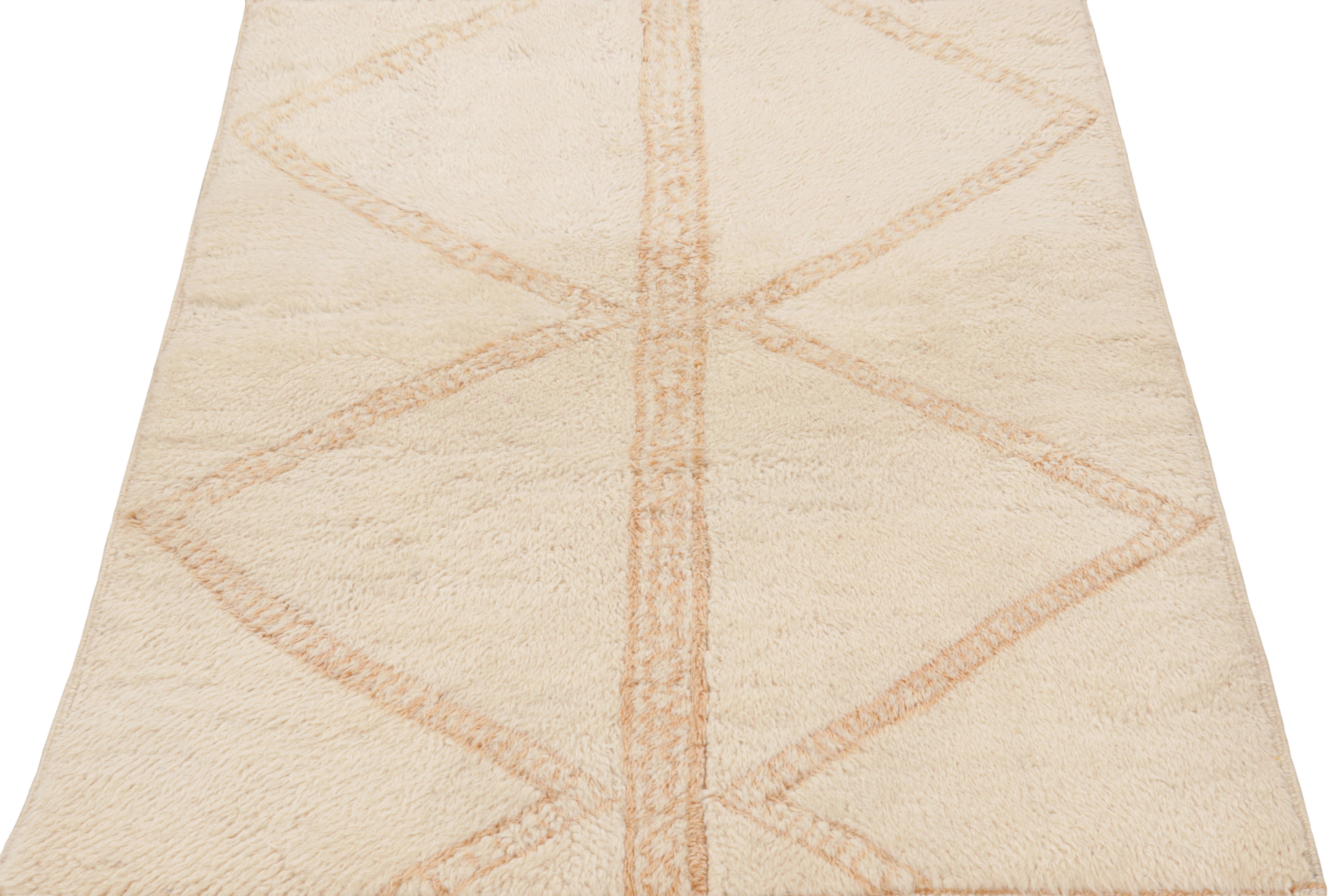 Hand-Knotted Rug & Kilim’s Square Moroccan Rug in Cream White Tones and High Pile For Sale