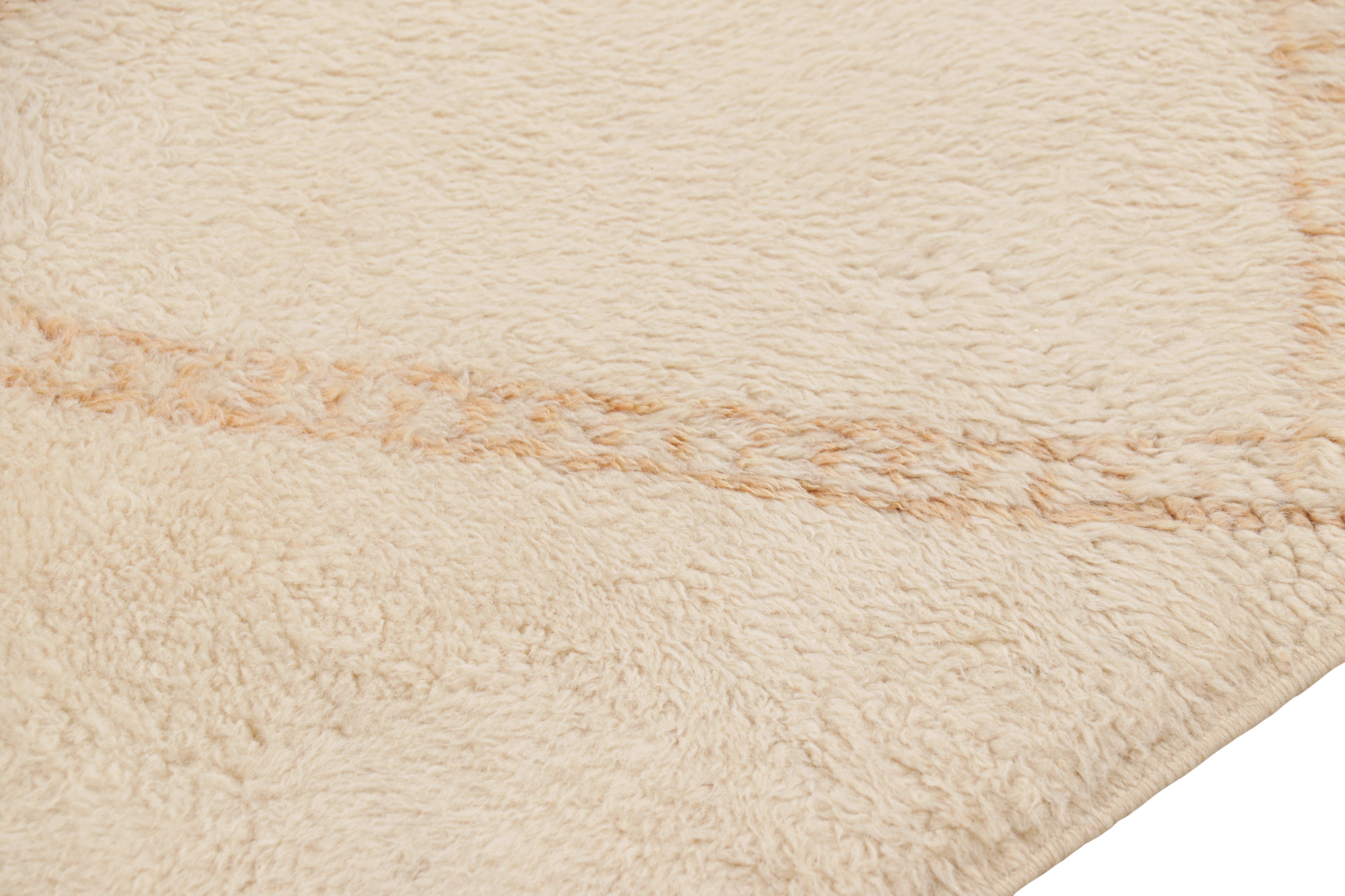 Contemporary Rug & Kilim’s Square Moroccan Rug in Cream White Tones and High Pile For Sale