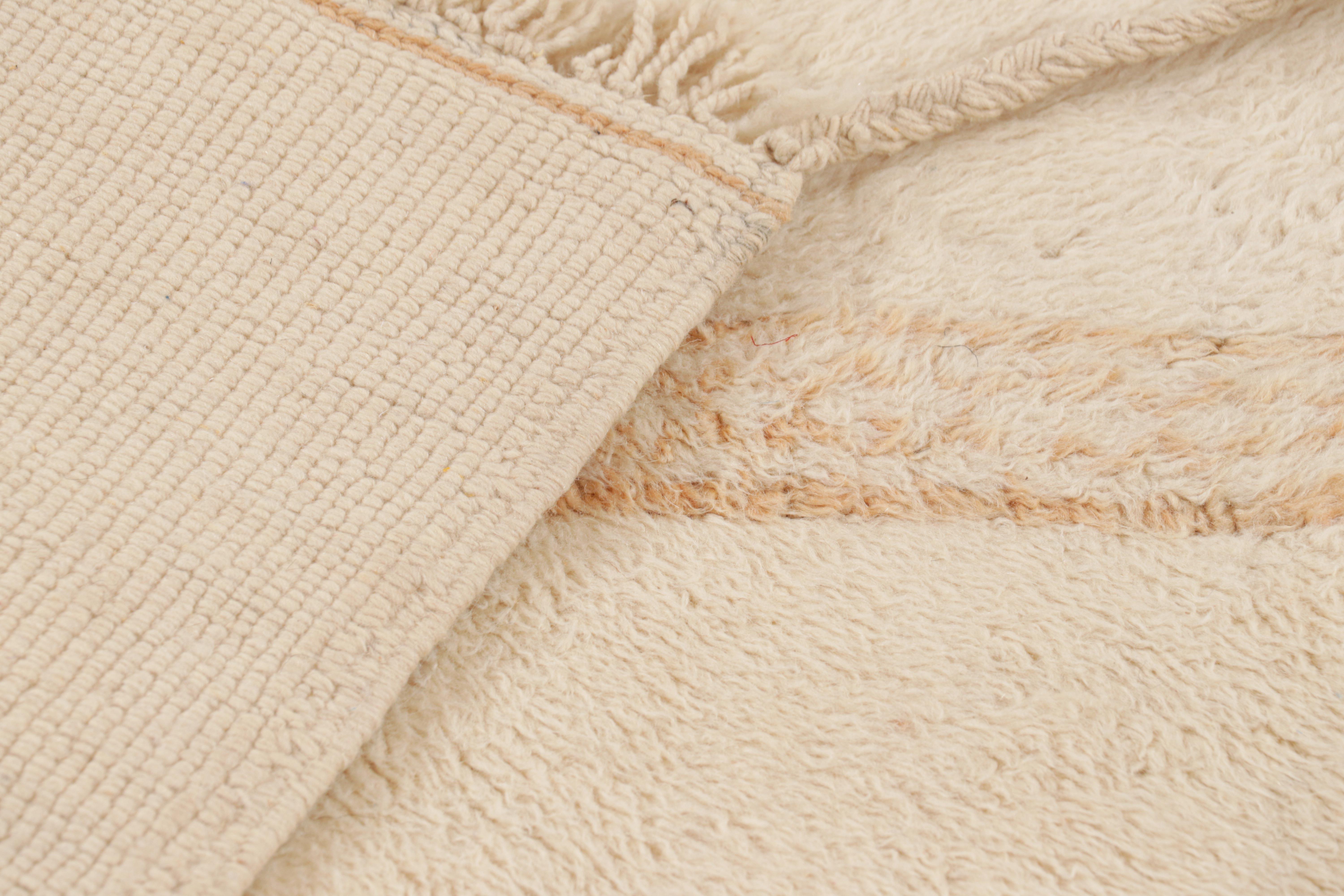 Wool Rug & Kilim’s Square Moroccan Rug in Cream White Tones and High Pile For Sale