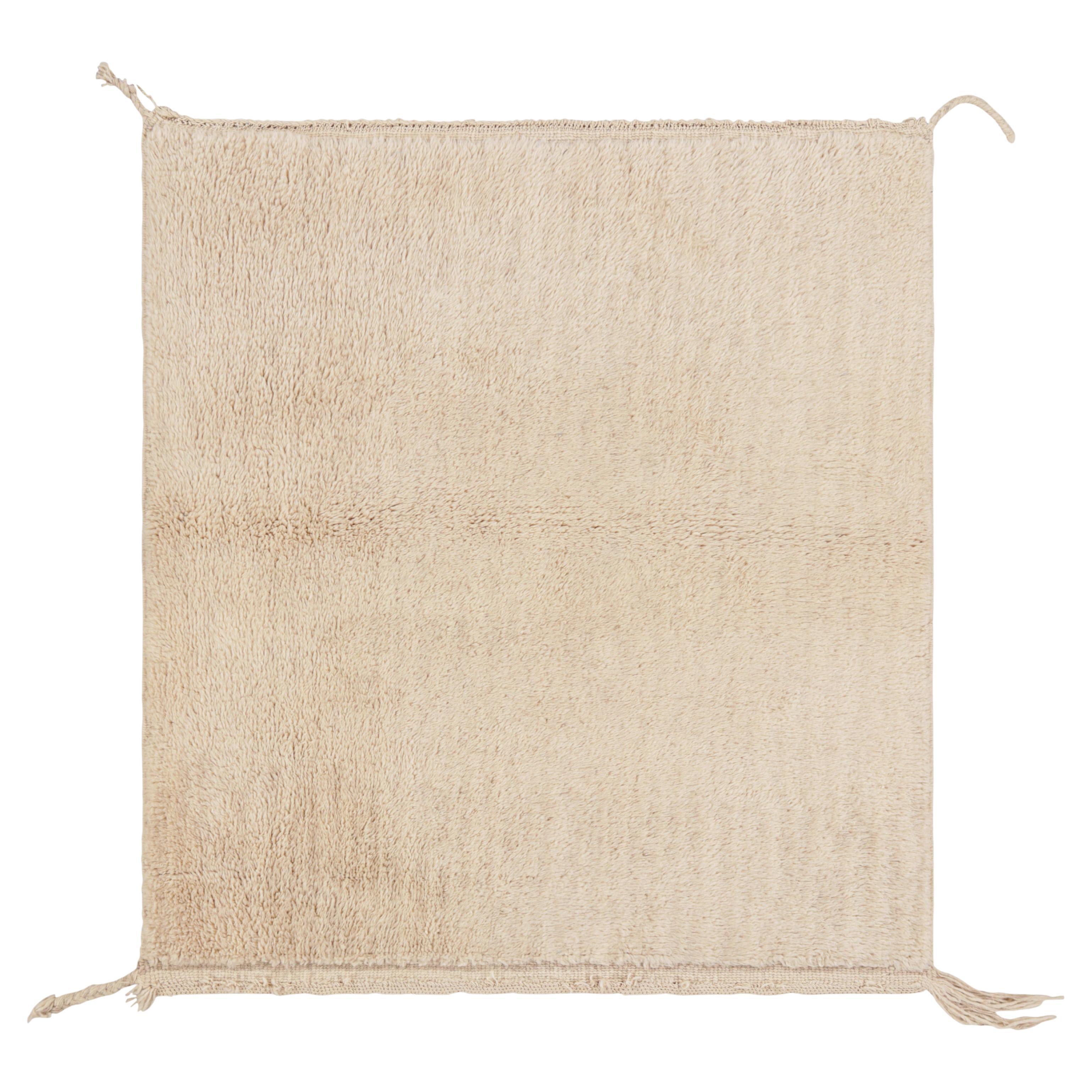 Rug & Kilim’s Square Moroccan Rug in Cream White Tones and High Pile