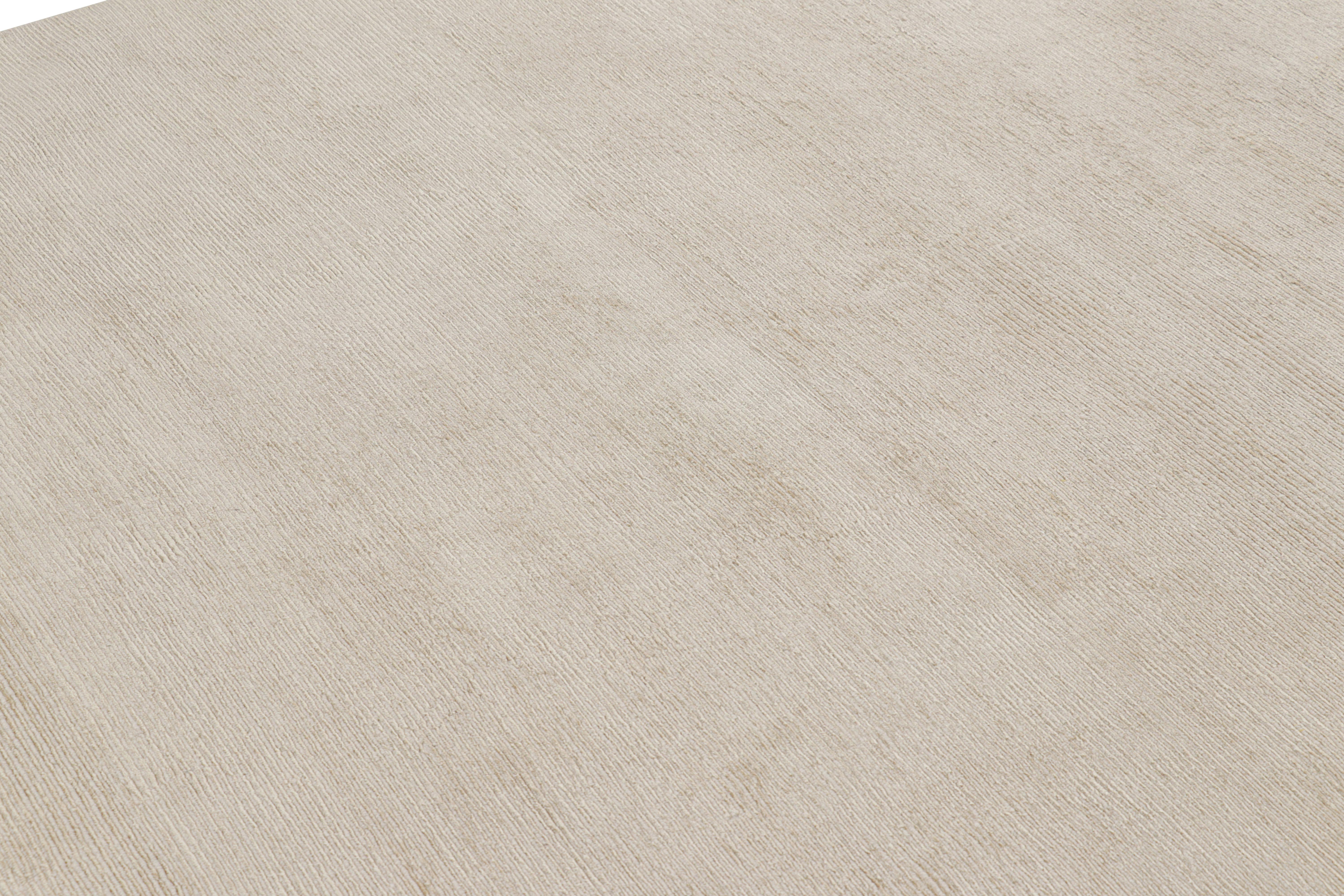 Modern Rug & Kilim’s Square Rug with Textured Monochrome White Striae For Sale