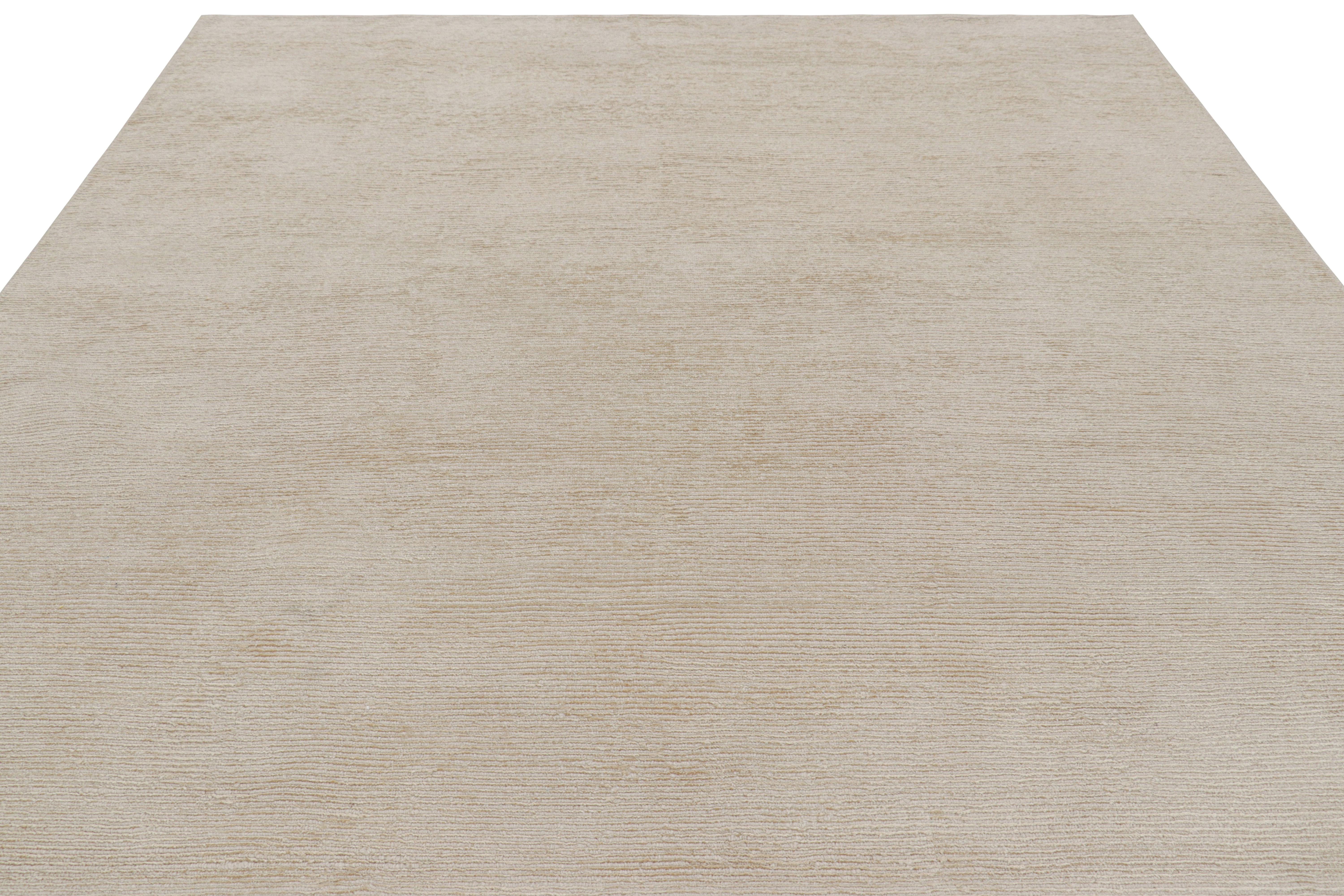 Nepalese Rug & Kilim’s Square Rug with Textured Monochrome White Striae For Sale