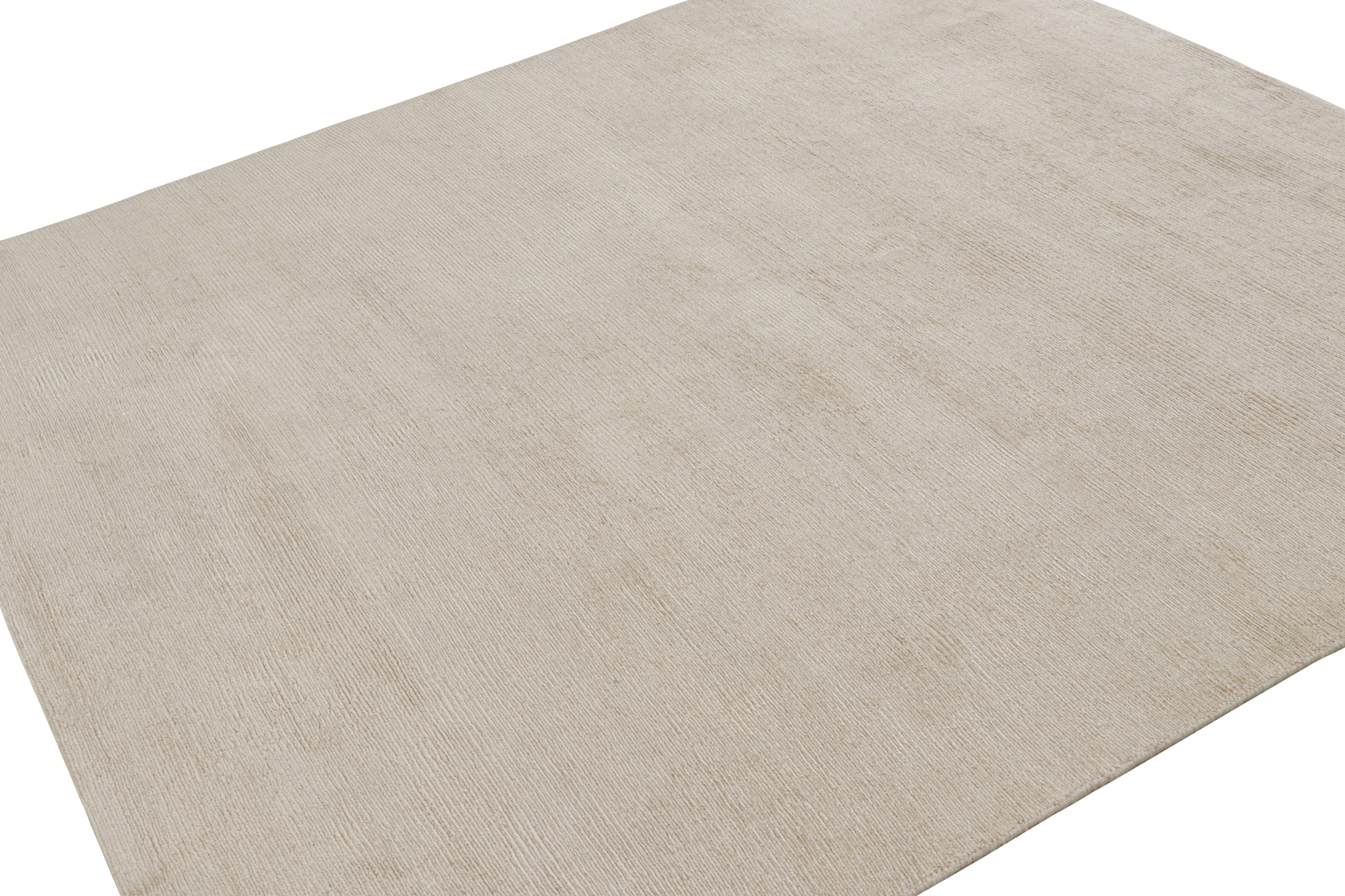 Hand-Knotted Rug & Kilim’s Square Rug with Textured Monochrome White Striae For Sale