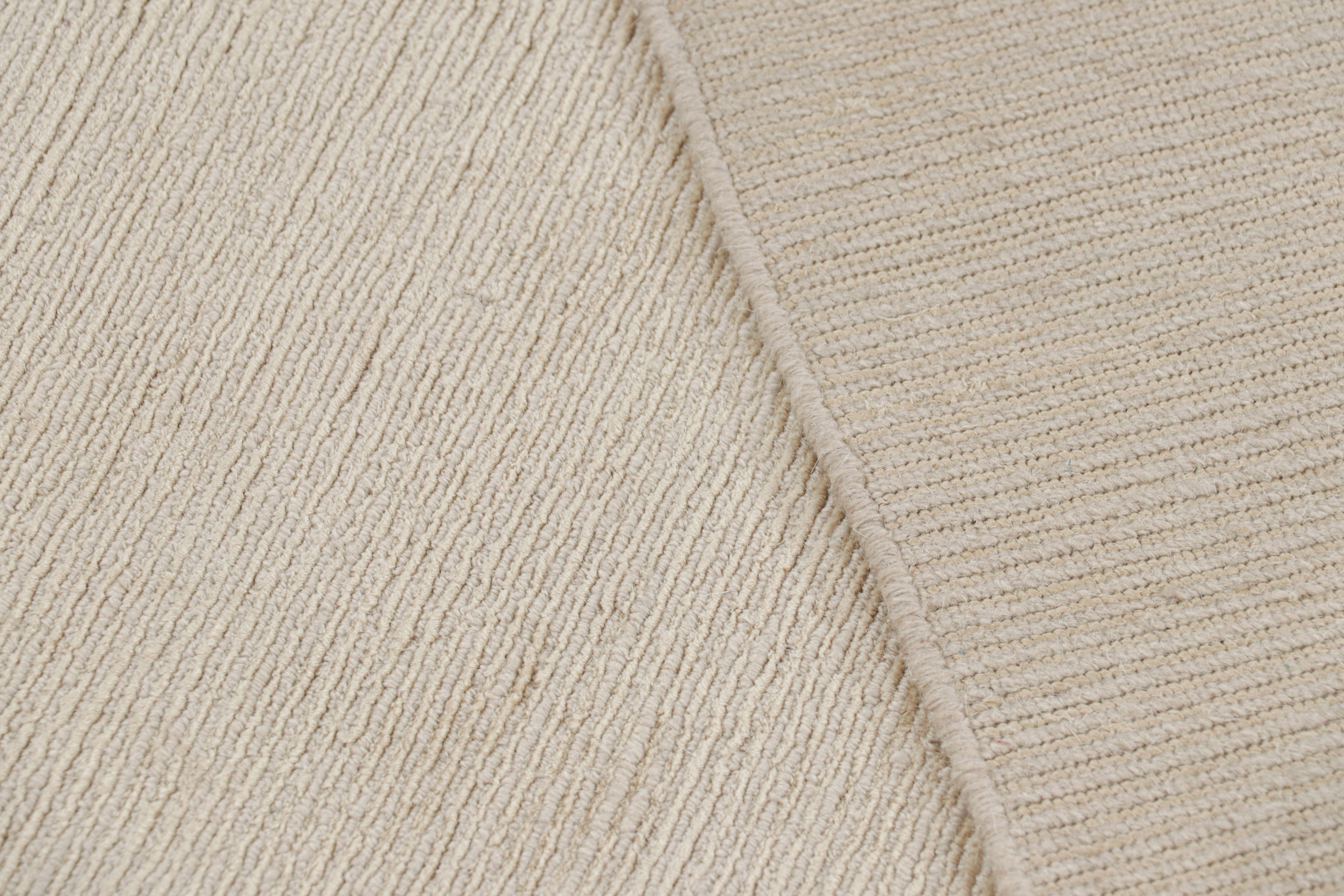 Contemporary Rug & Kilim’s Square Rug with Textured Monochrome White Striae For Sale