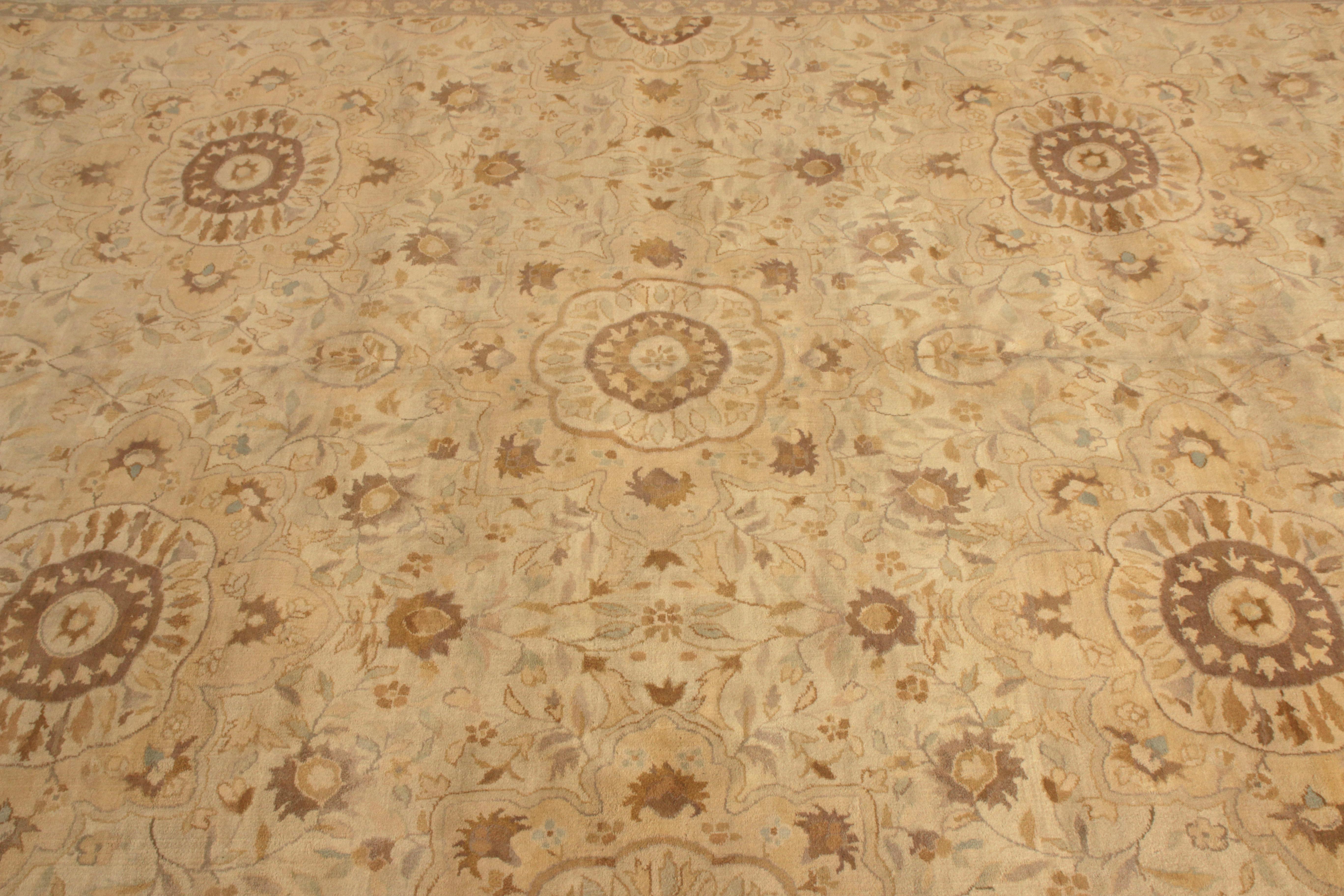 Hand-Knotted Rug & Kilim's Sultanabad Style Rug Beige Blue Classic Floral Pattern For Sale