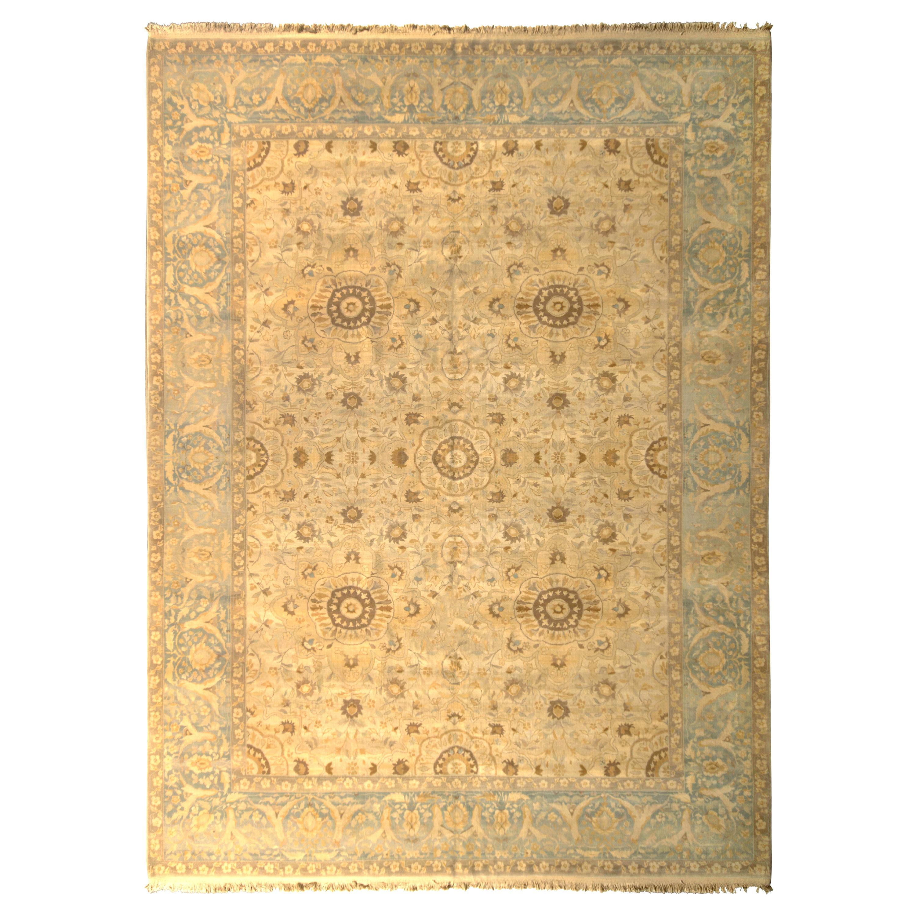 Rug & Kilim's Sultanabad Style Rug Beige Blue Classic Floral Pattern For Sale