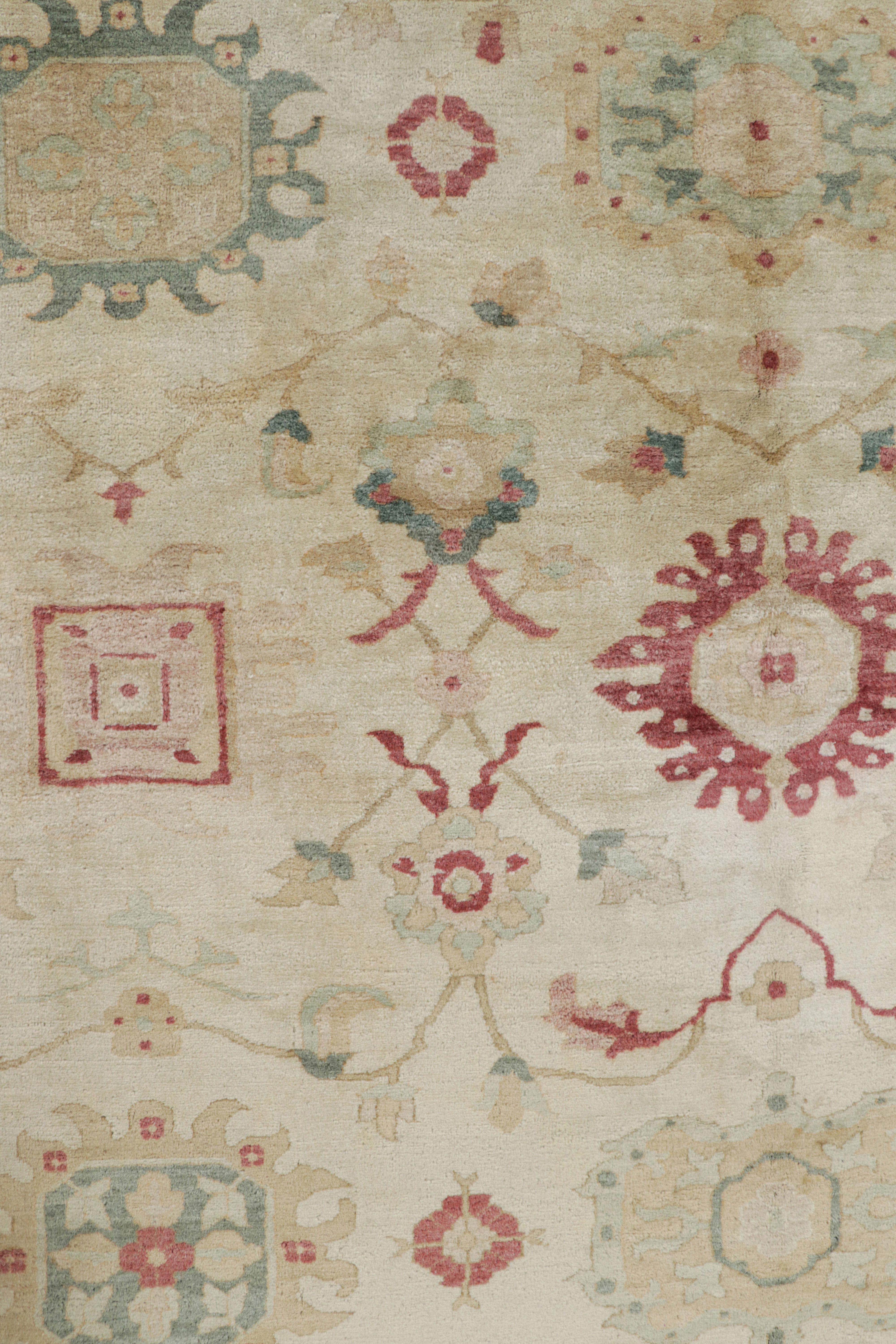 Egyptian Rug & Kilim’s Sultanabad Style Rug in Beige and Red with Floral Patterns For Sale