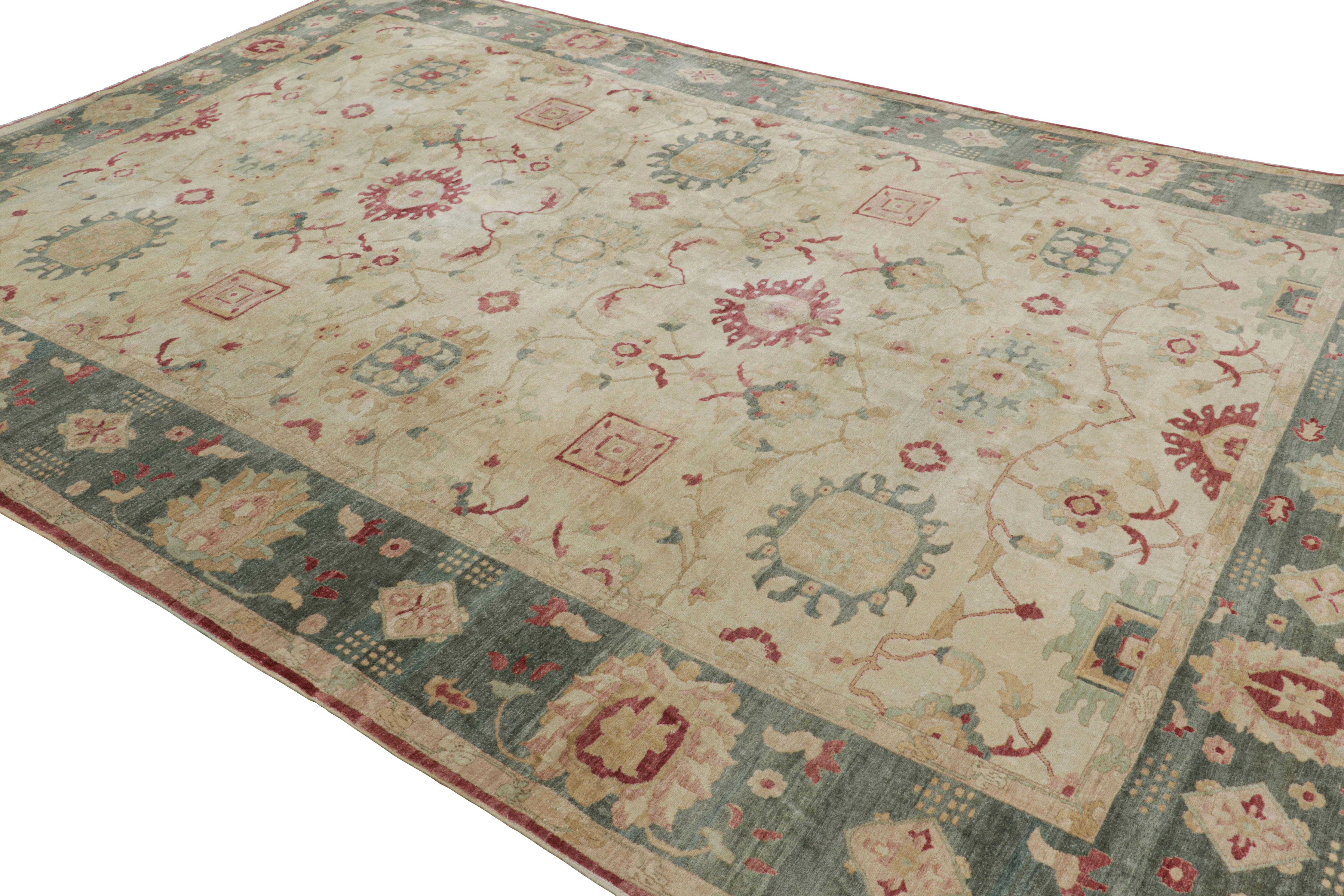 Hand-Knotted Rug & Kilim’s Sultanabad Style Rug in Beige and Red with Floral Patterns For Sale
