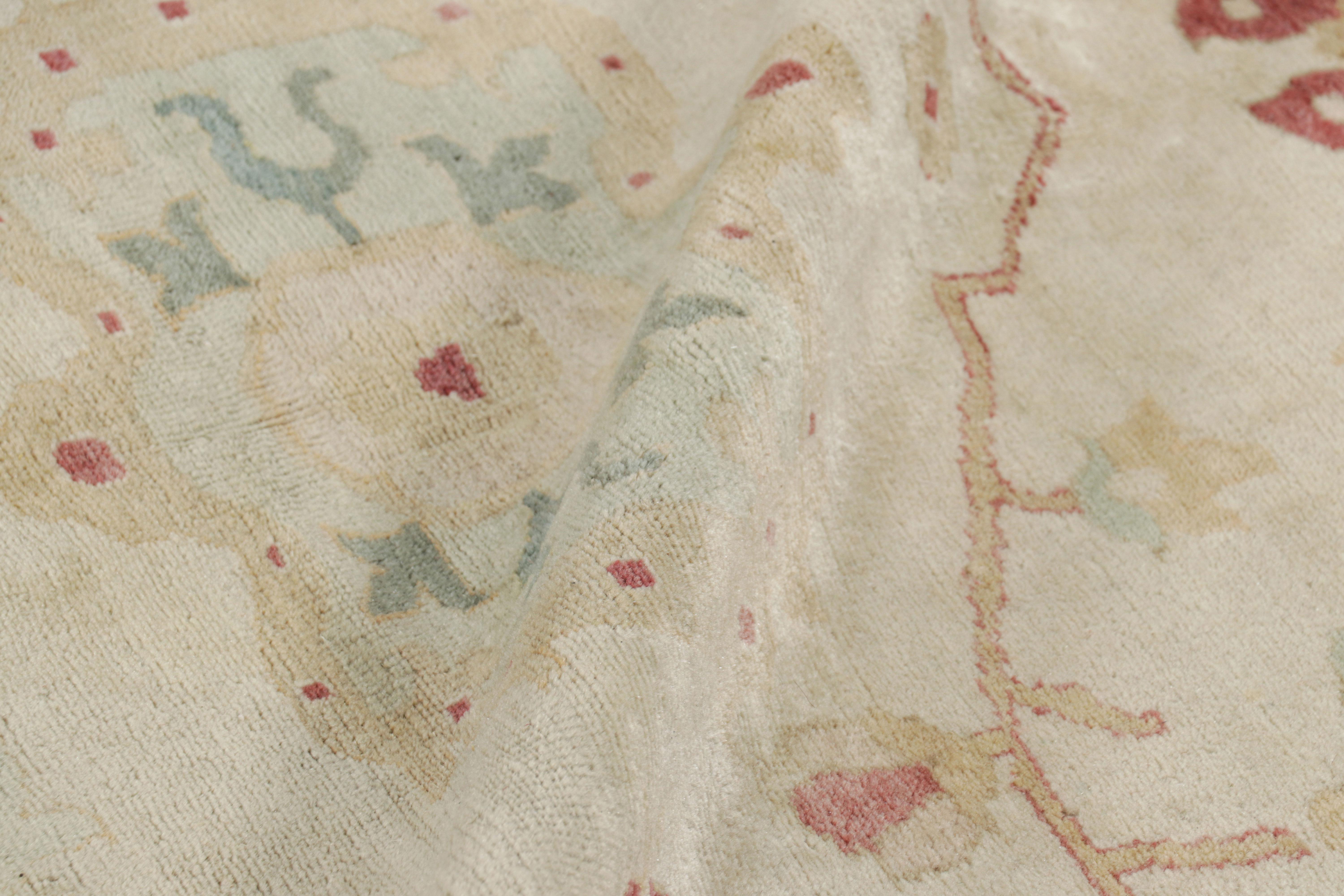 Wool Rug & Kilim’s Sultanabad Style Rug in Beige and Red with Floral Patterns For Sale