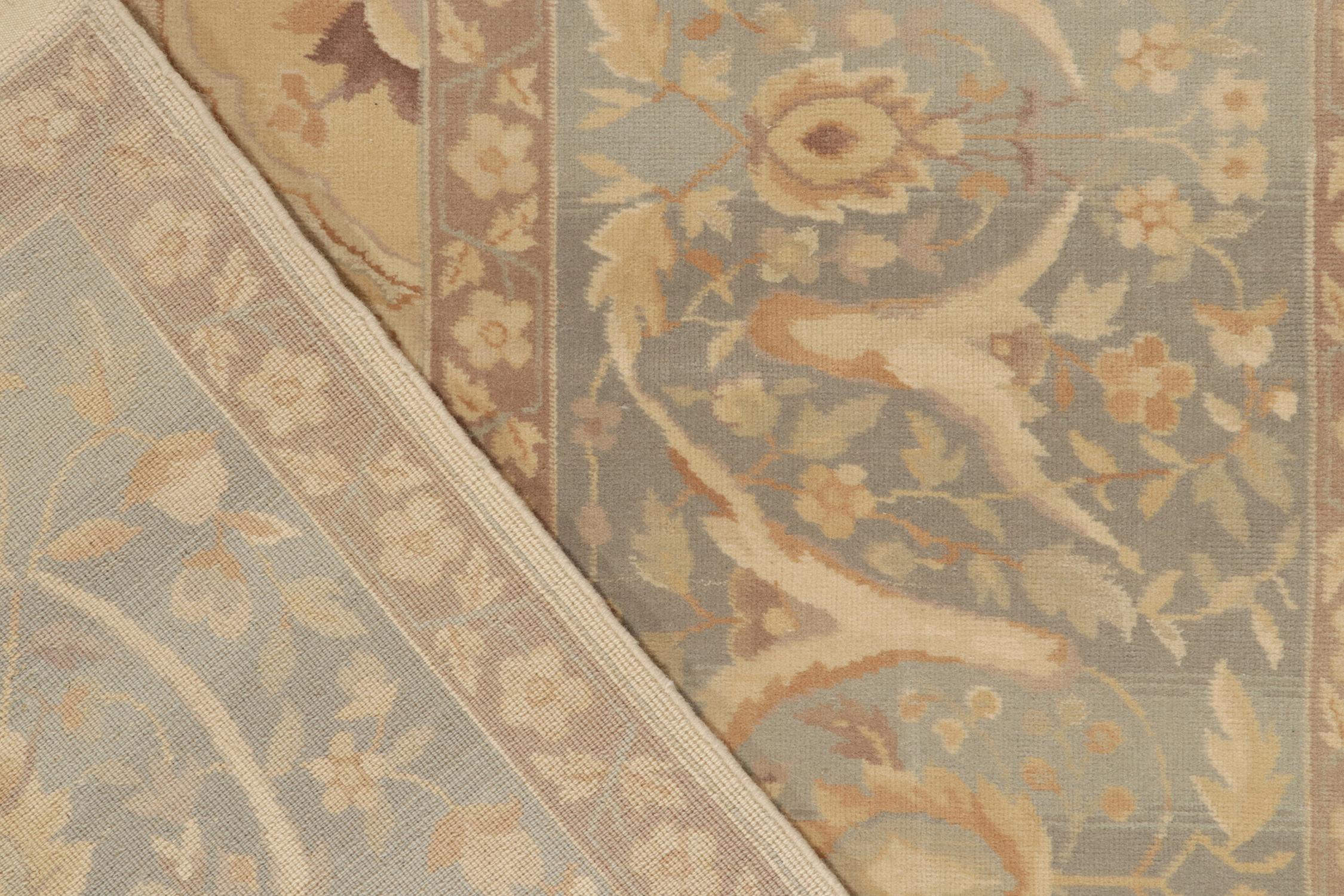 Contemporary Rug & Kilim's Sultanabad Style Rug in Beige-Brown & Blue Floral Pattern For Sale