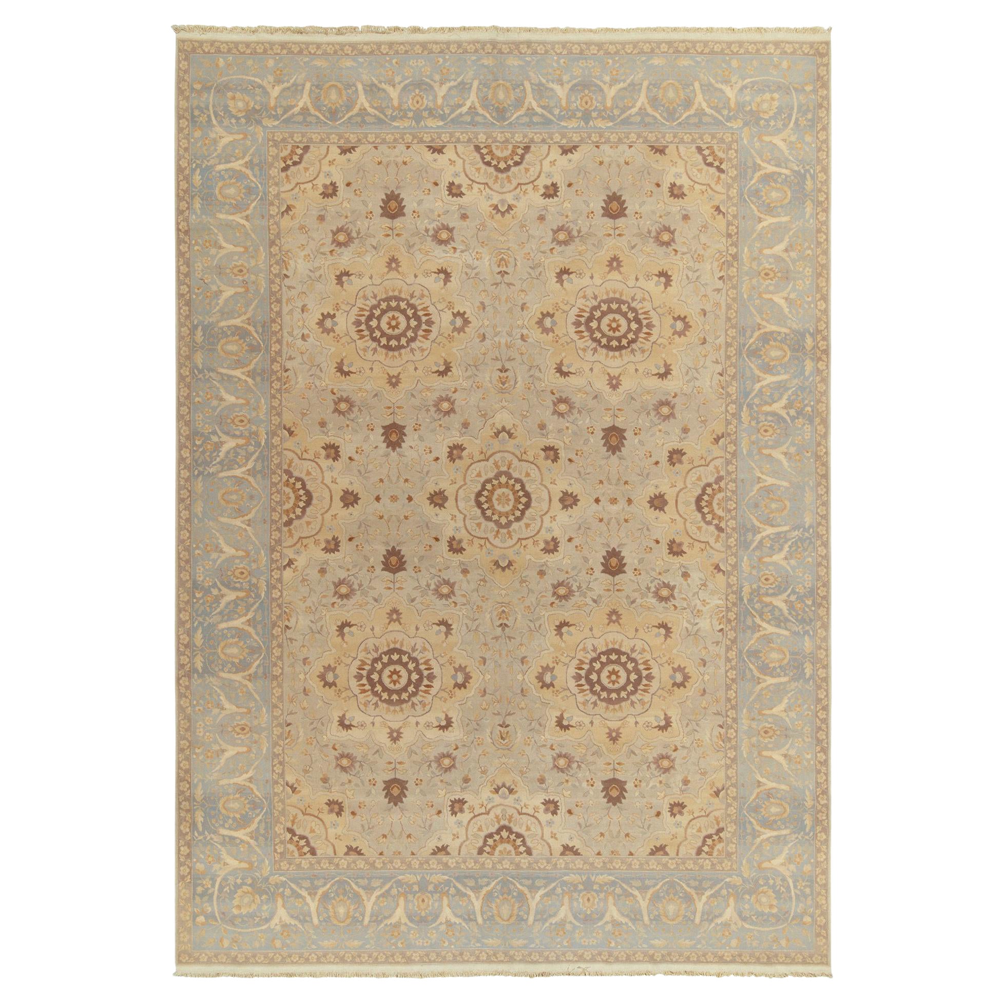 Rug & Kilim's Sultanabad Style Rug in Beige-Brown & Blue Floral Pattern