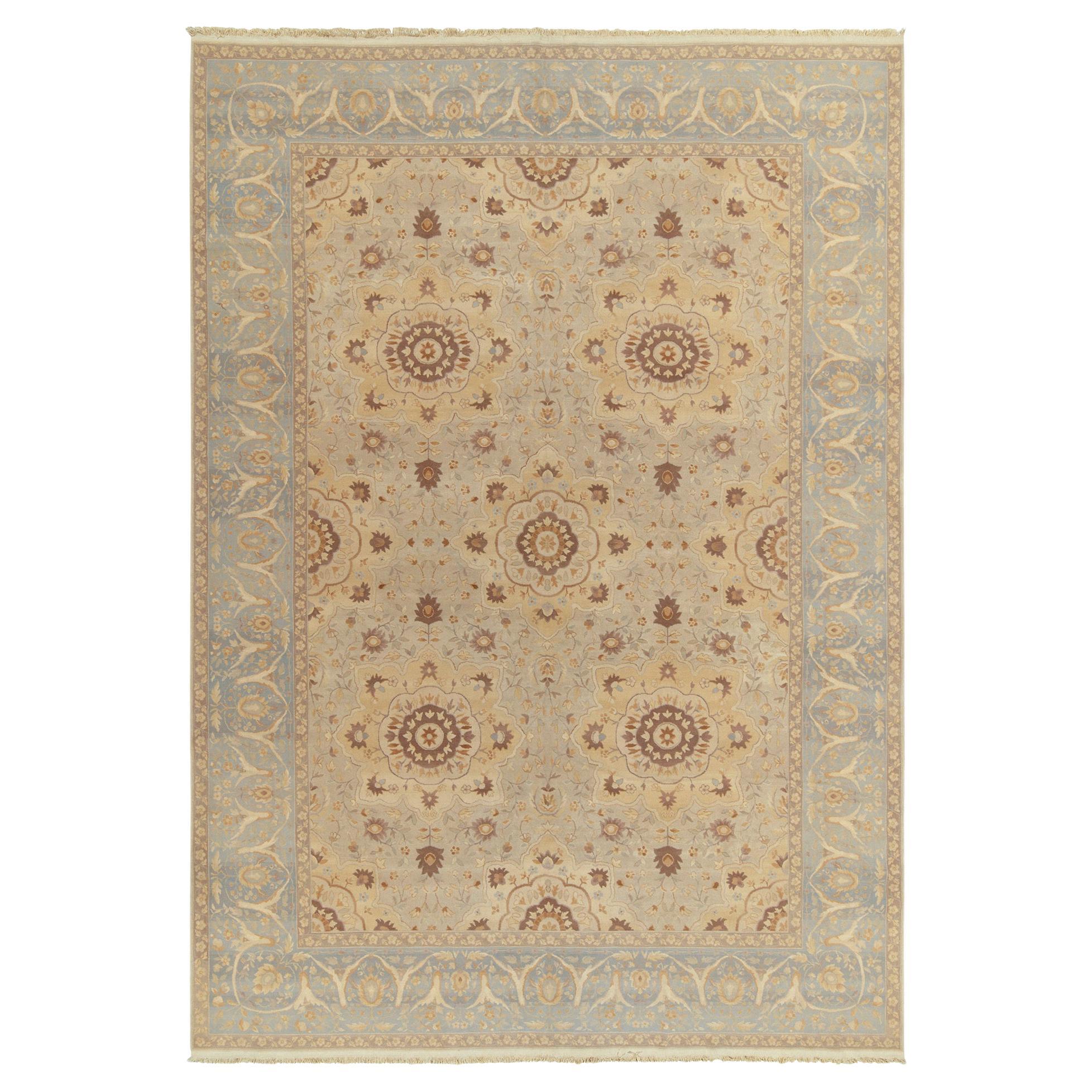 Rug & Kilim's Sultanabad Style Rug in Beige-Brown & Blue Floral Pattern For Sale