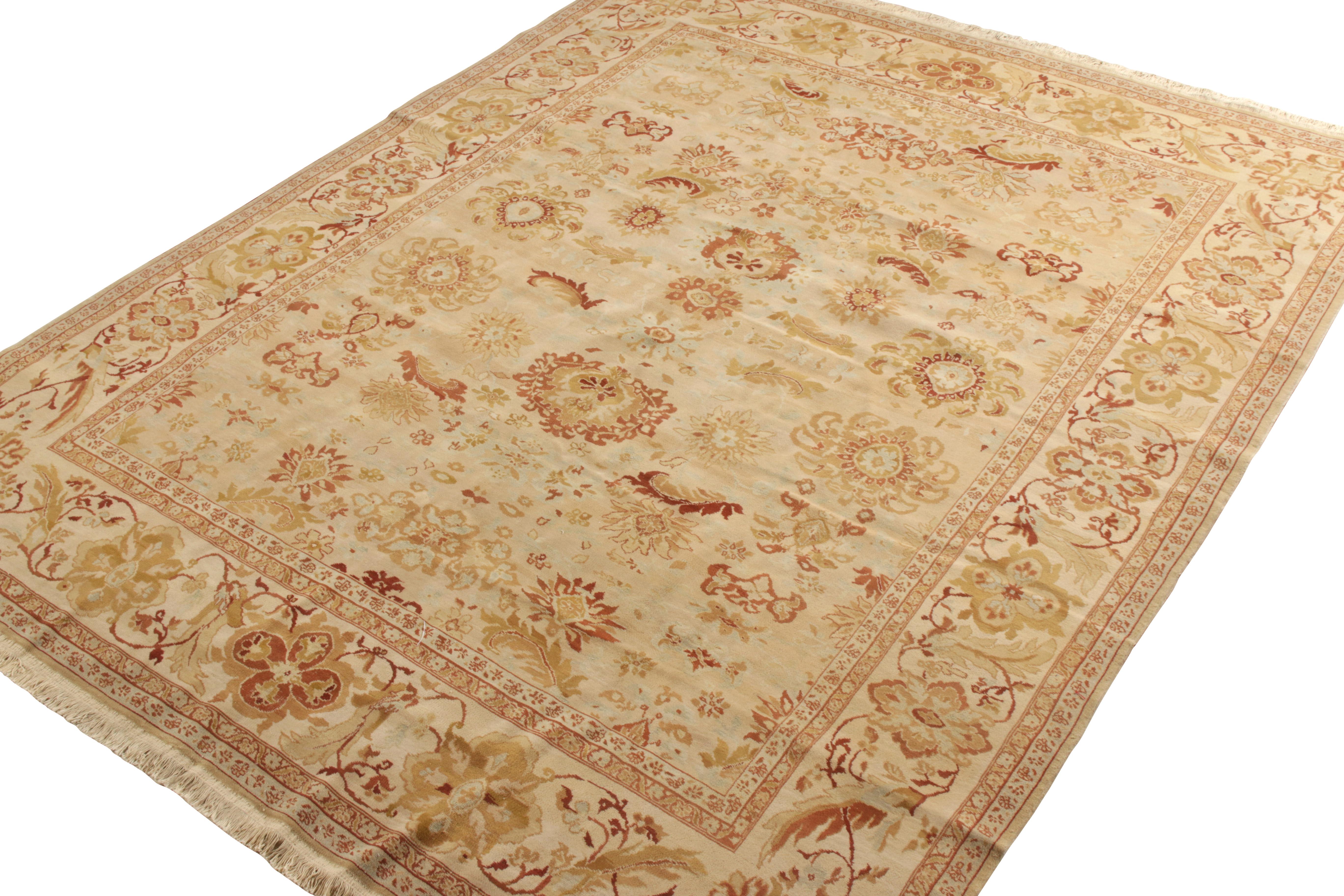 Chinese Rug & Kilim’s Sultanabad Style Rug in Beige-Brown, Red Floral Pattern For Sale