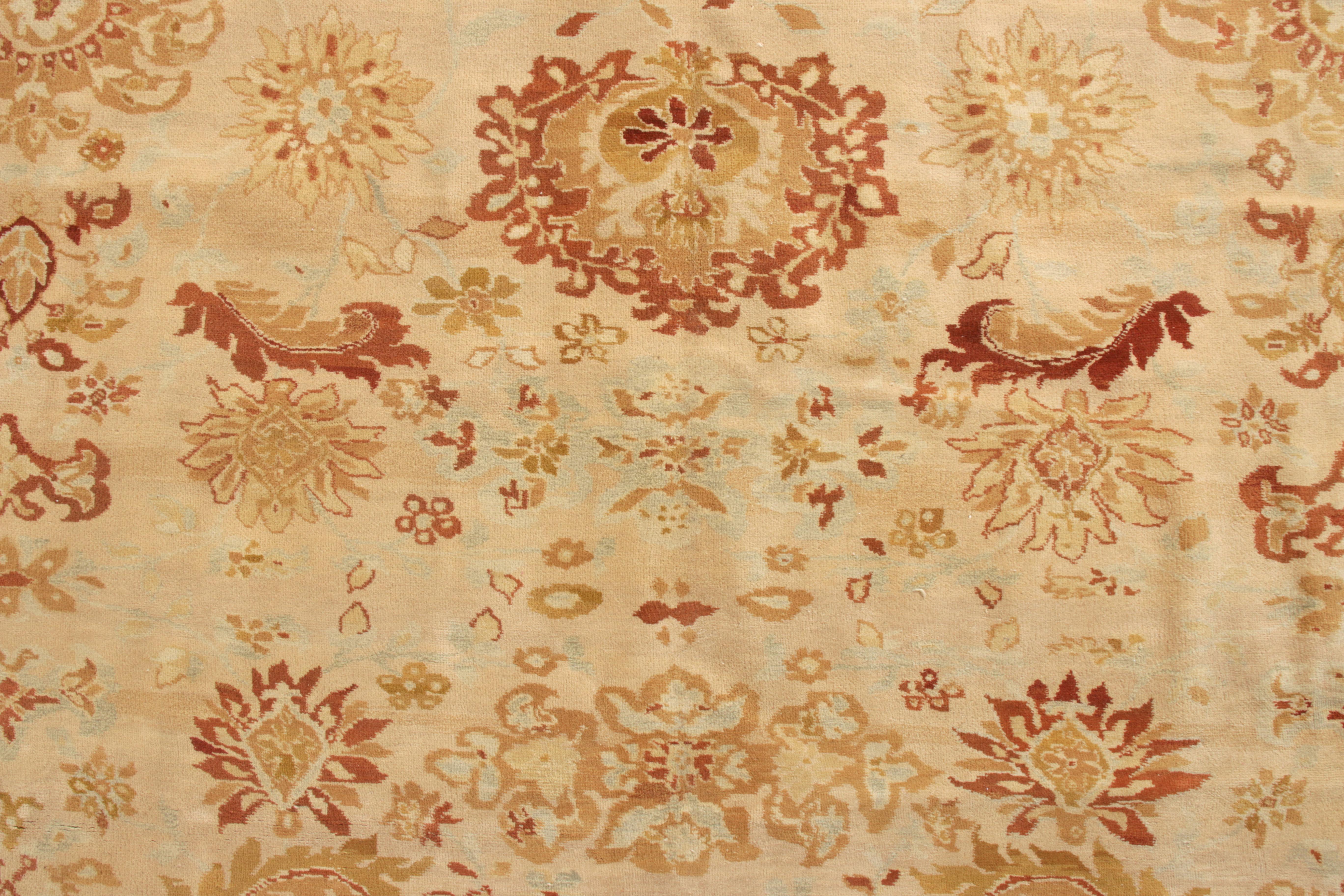 Hand-Knotted Rug & Kilim’s Sultanabad Style Rug in Beige-Brown, Red Floral Pattern For Sale