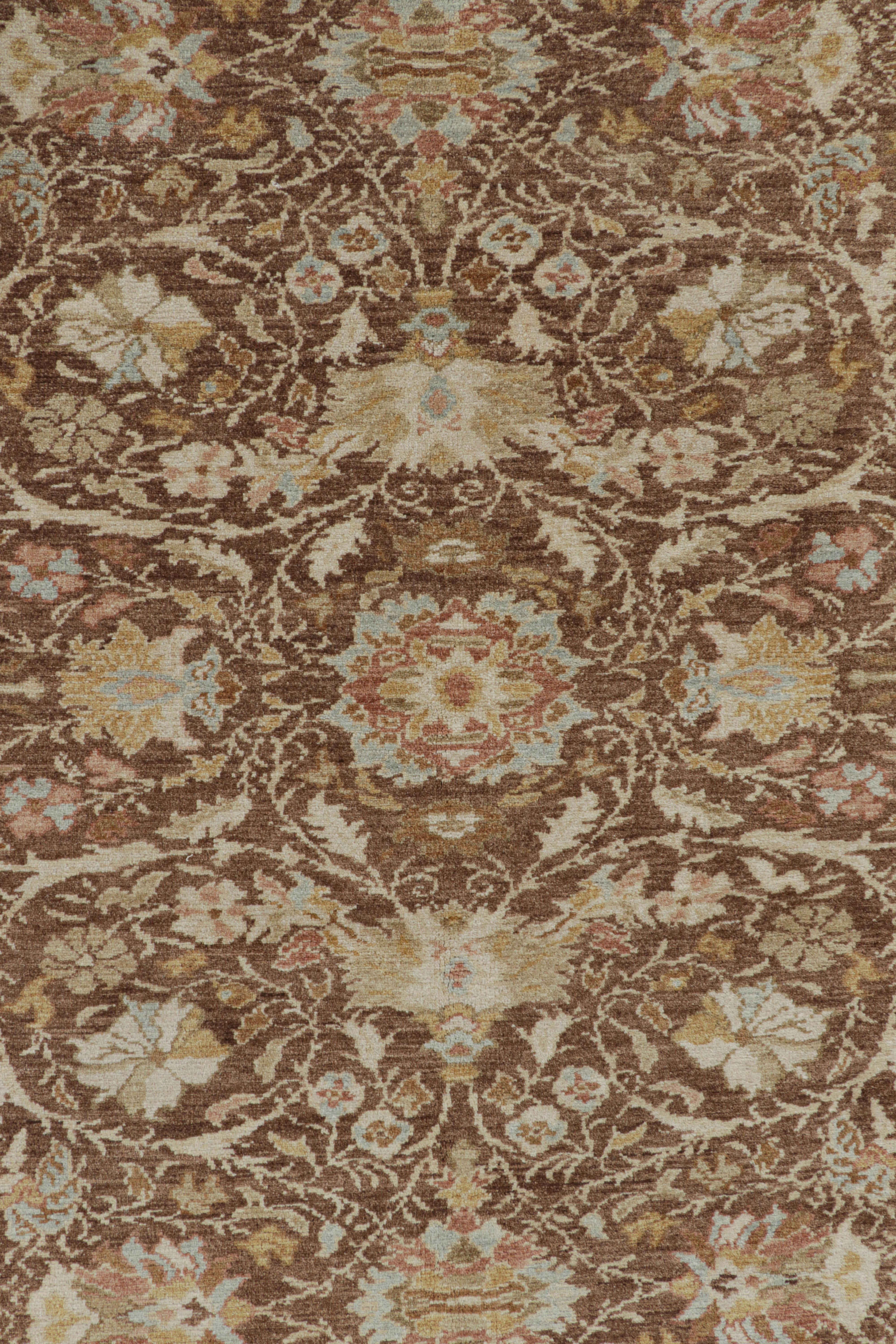 Turkish Rug & Kilim’s Sultanabad Style Rug in Brown with Floral Patterns For Sale