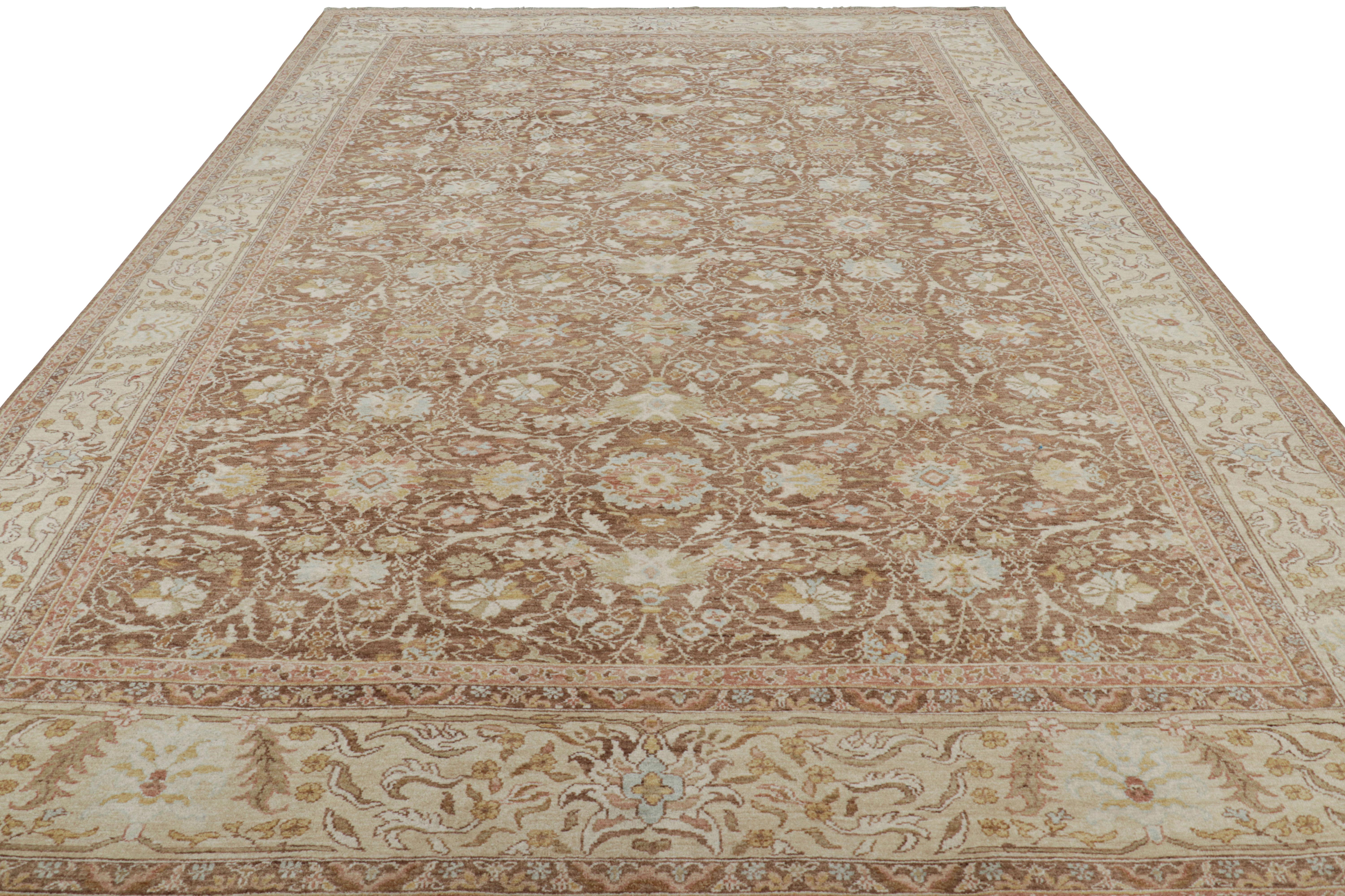 Hand-Knotted Rug & Kilim’s Sultanabad Style Rug in Brown with Floral Patterns For Sale