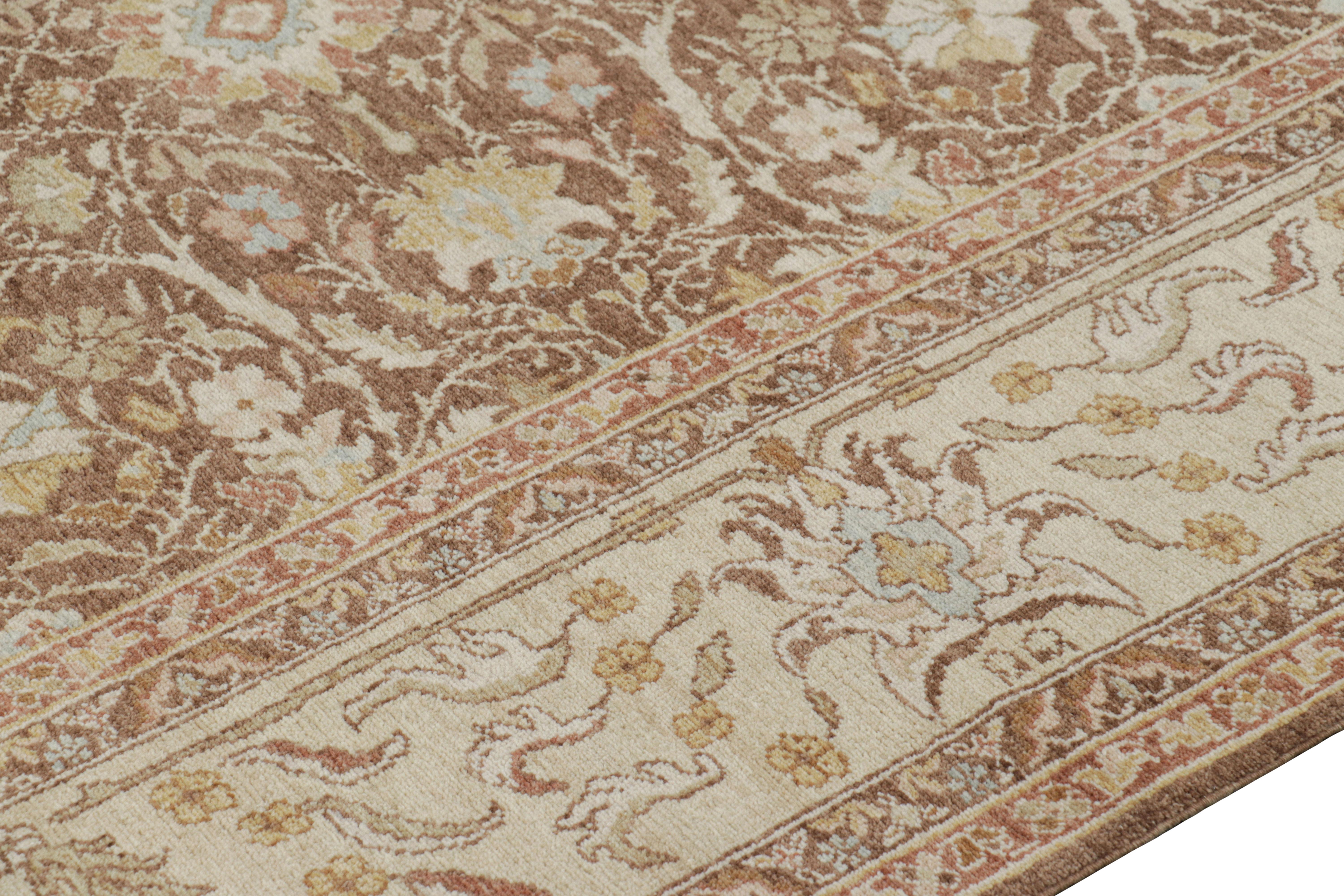 Contemporary Rug & Kilim’s Sultanabad Style Rug in Brown with Floral Patterns For Sale