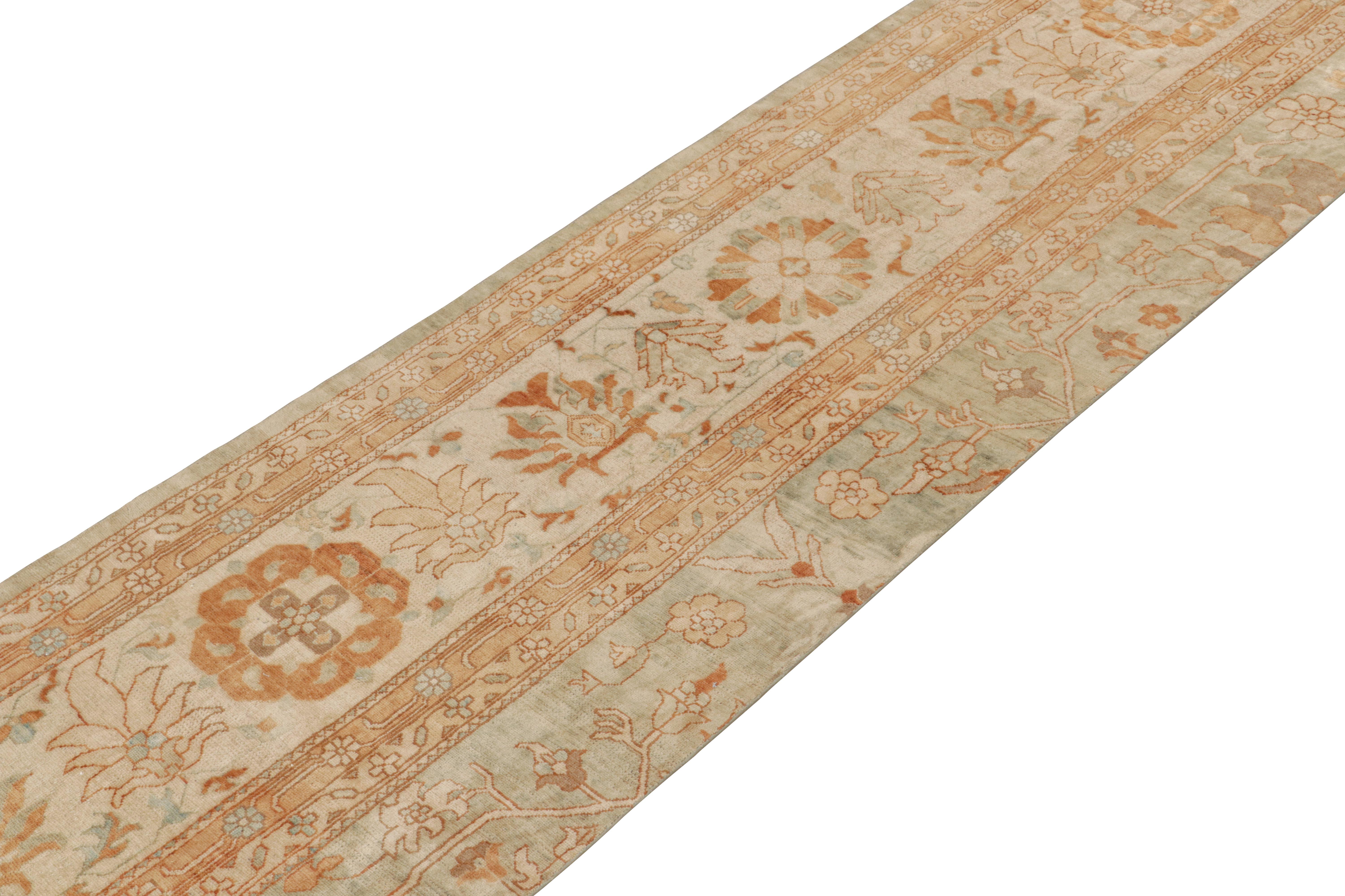 Hand-Knotted Rug & Kilim’s Sultanabad Style Runner in Blue with Orange Floral Pattern For Sale