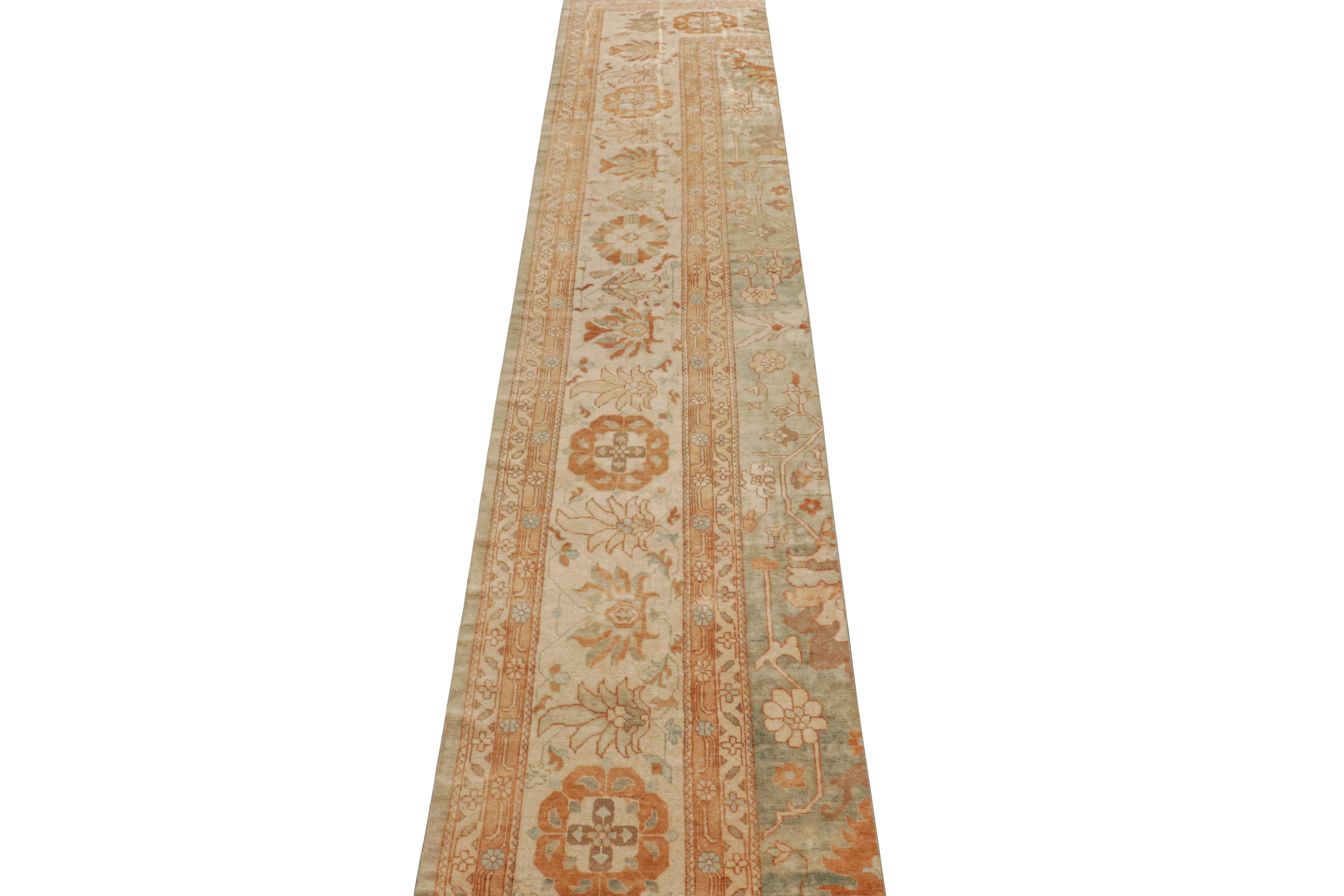 Rug & Kilim’s Sultanabad Style Runner in Blue with Orange Floral Pattern In New Condition For Sale In Long Island City, NY