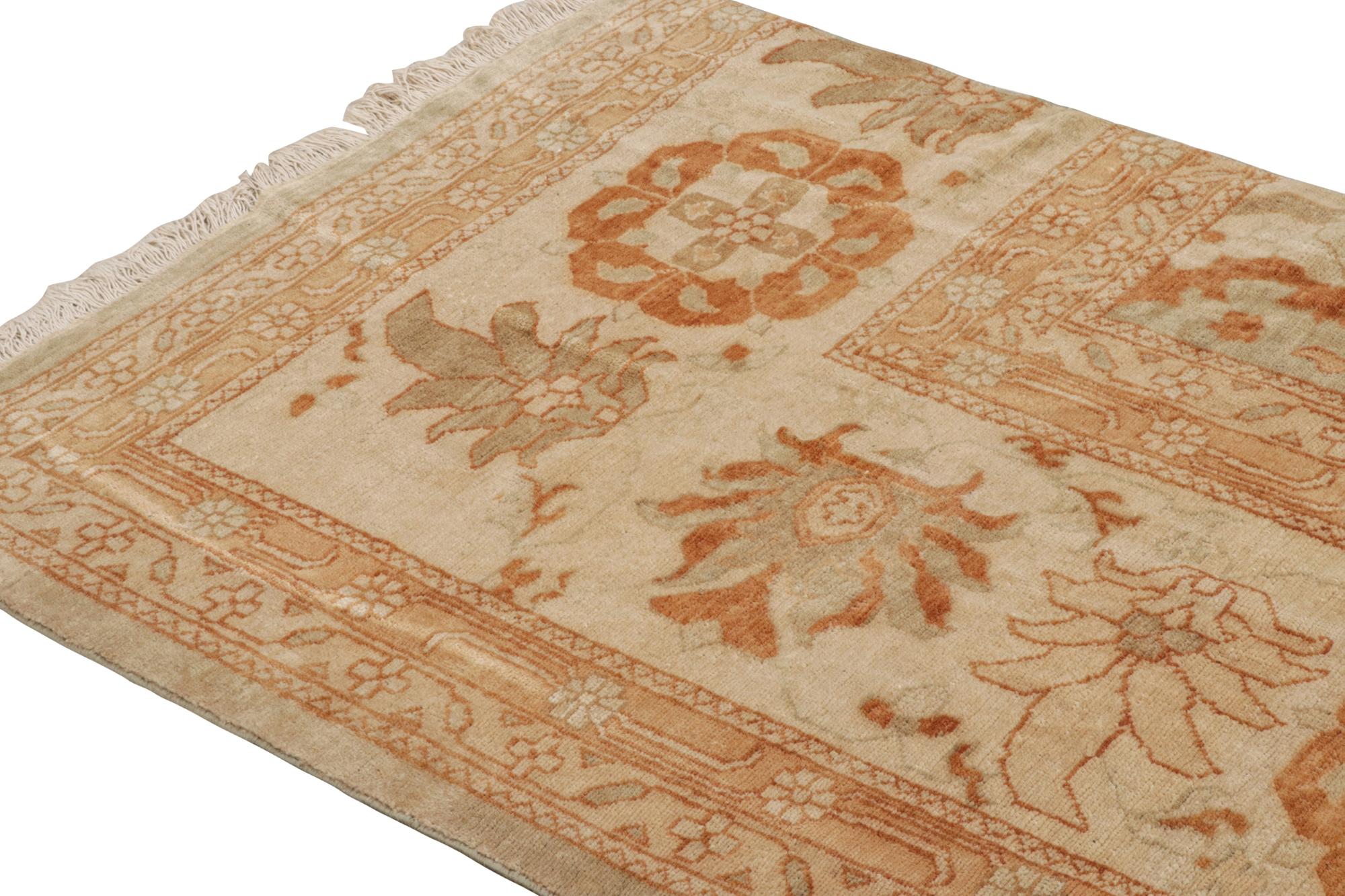 Contemporary Rug & Kilim’s Sultanabad Style Runner in Blue with Orange Floral Pattern For Sale