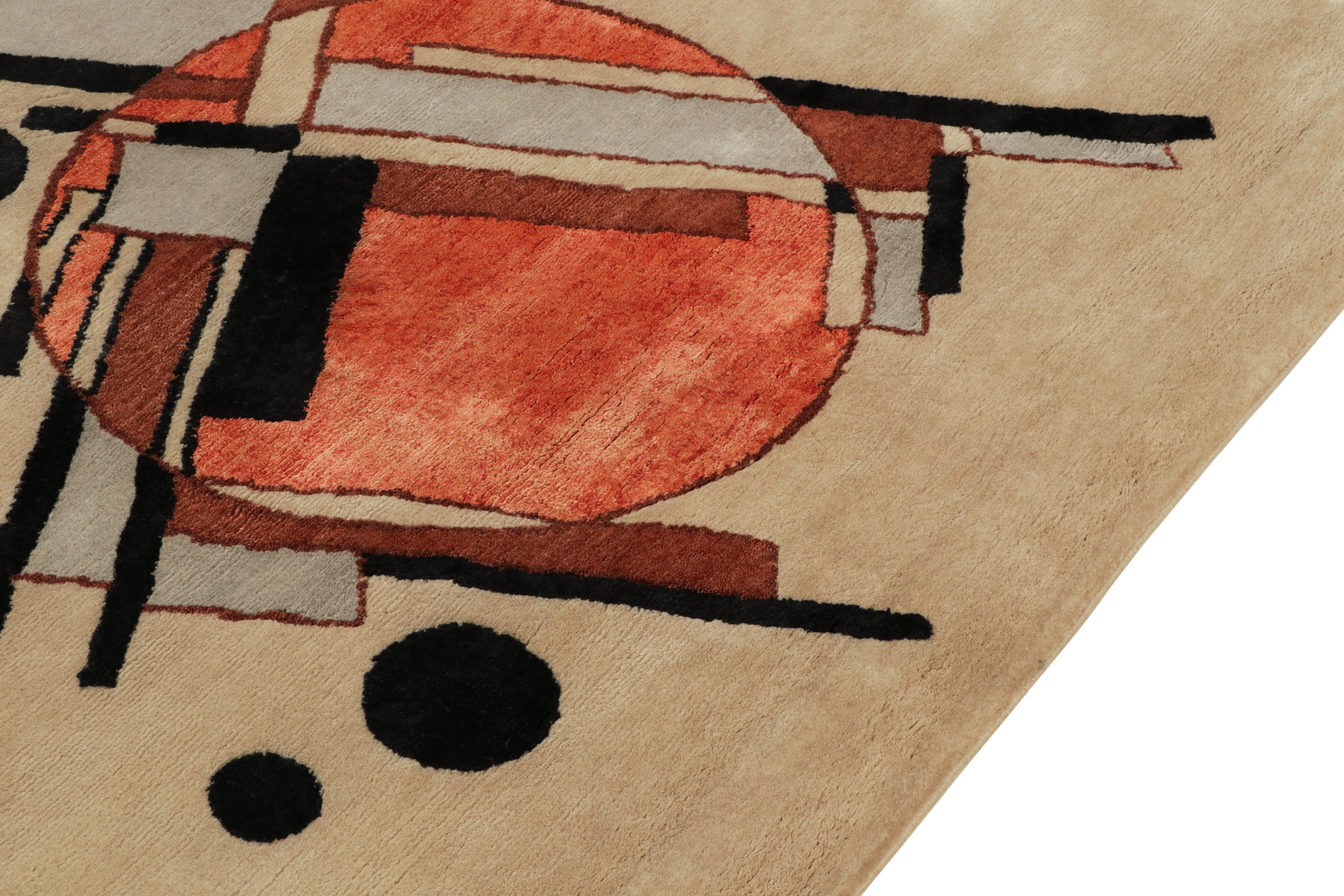 Rug & Kilim's Suprematist Style Deco Rug in Beige, Schwarz und Orange (Handgeknüpft) im Angebot