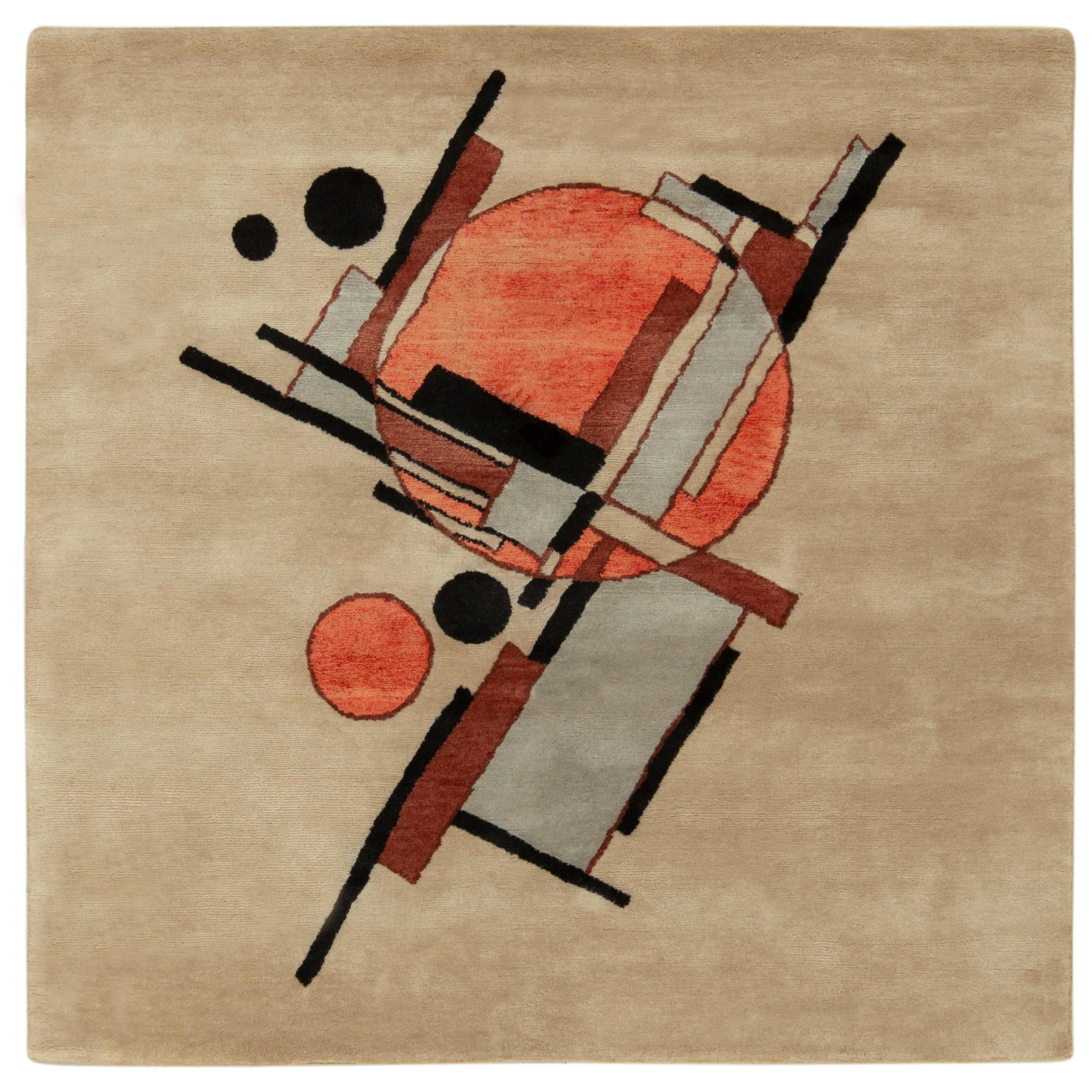 Teppich & Kelim-Deko-Teppich im suprematistischen Stil in Beige, Schwarz & Orange