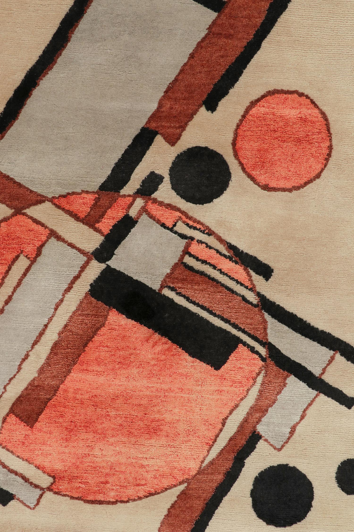 Rug & Kilim's Suprematist Style Deco Rug in Beige-Braun, Schwarz & Orange (Handgeknüpft) im Angebot