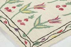 Rug & Kilim’s Suzani-Inspired Kilim Runner, White with Floral Tulip Scrolls
