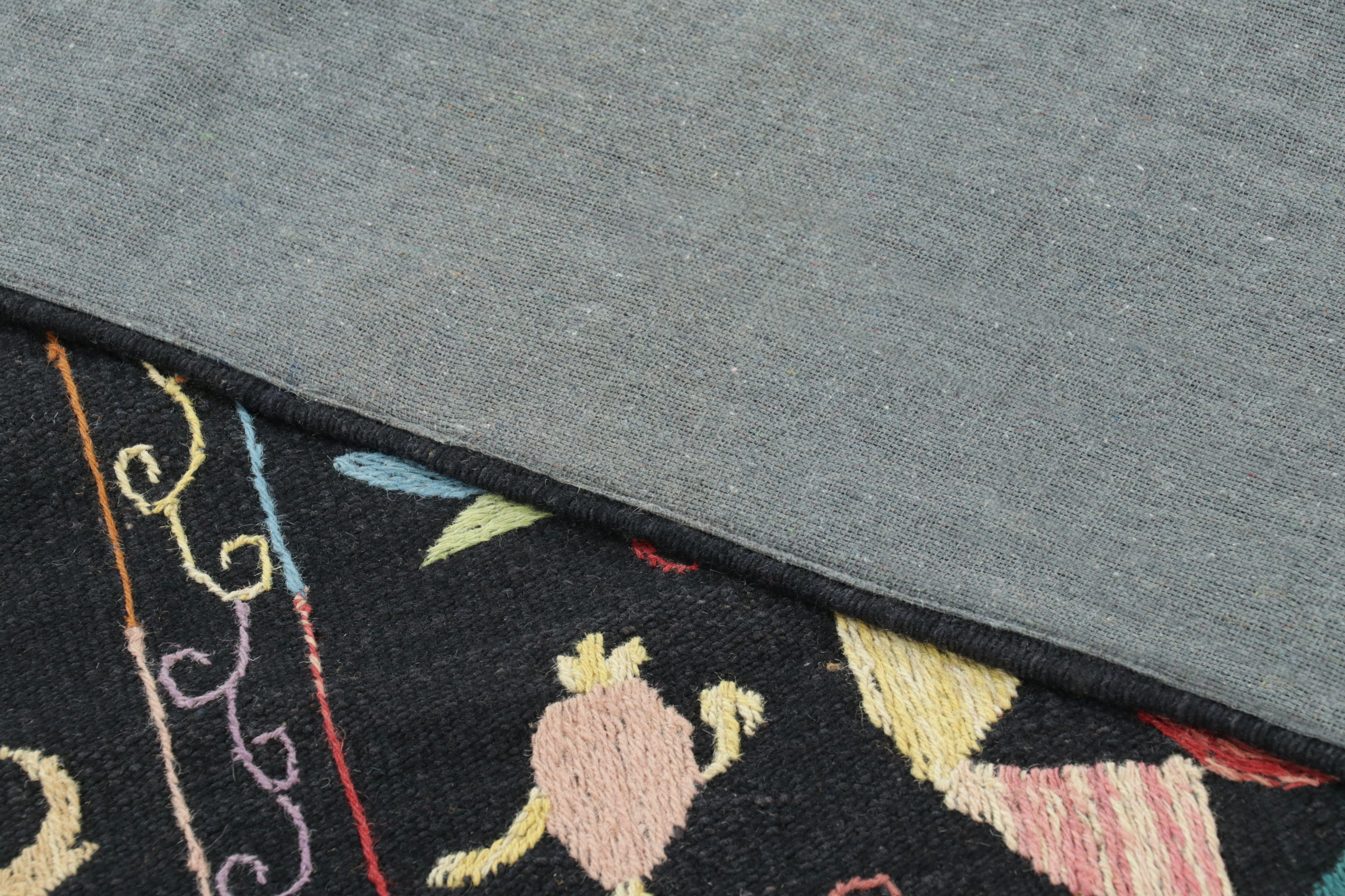 Contemporary Rug & Kilim’s Suzani-Inspired Kilim, Vibrant Floral Medallions over Black For Sale