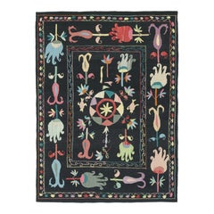 Rug & Kilim’s Suzani-Inspired Kilim, Vibrant Floral Medallions over Black Rug & Kilim’s Suzani-Inspired Kilim, Vibrant Floral Medallions over Black