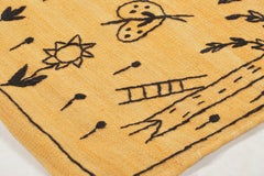 Rug & Kilim’s Suzani Kilim Runner, Warm Gold with Rustic Pictorials