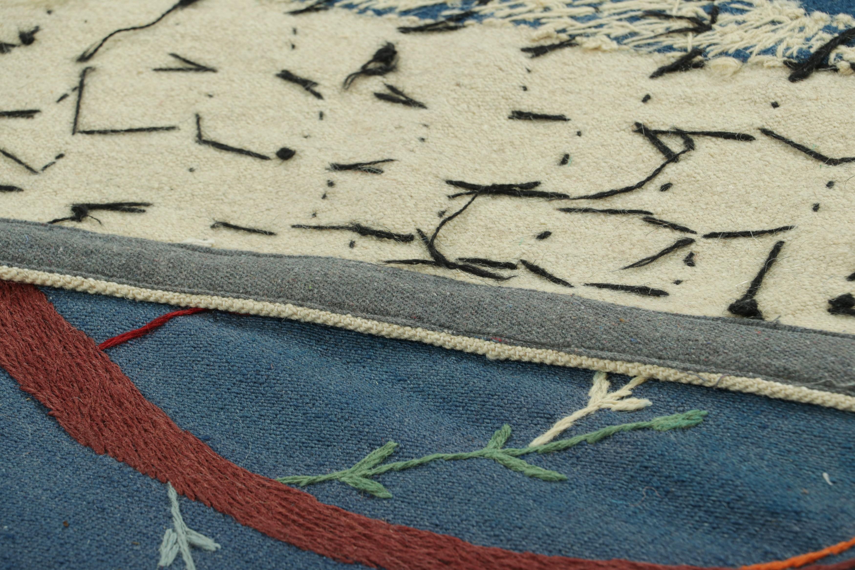 Wool Rug & Kilim’s Suzani Style Kilim in Blue with Polychrome Tree and Bird Pictorial For Sale
