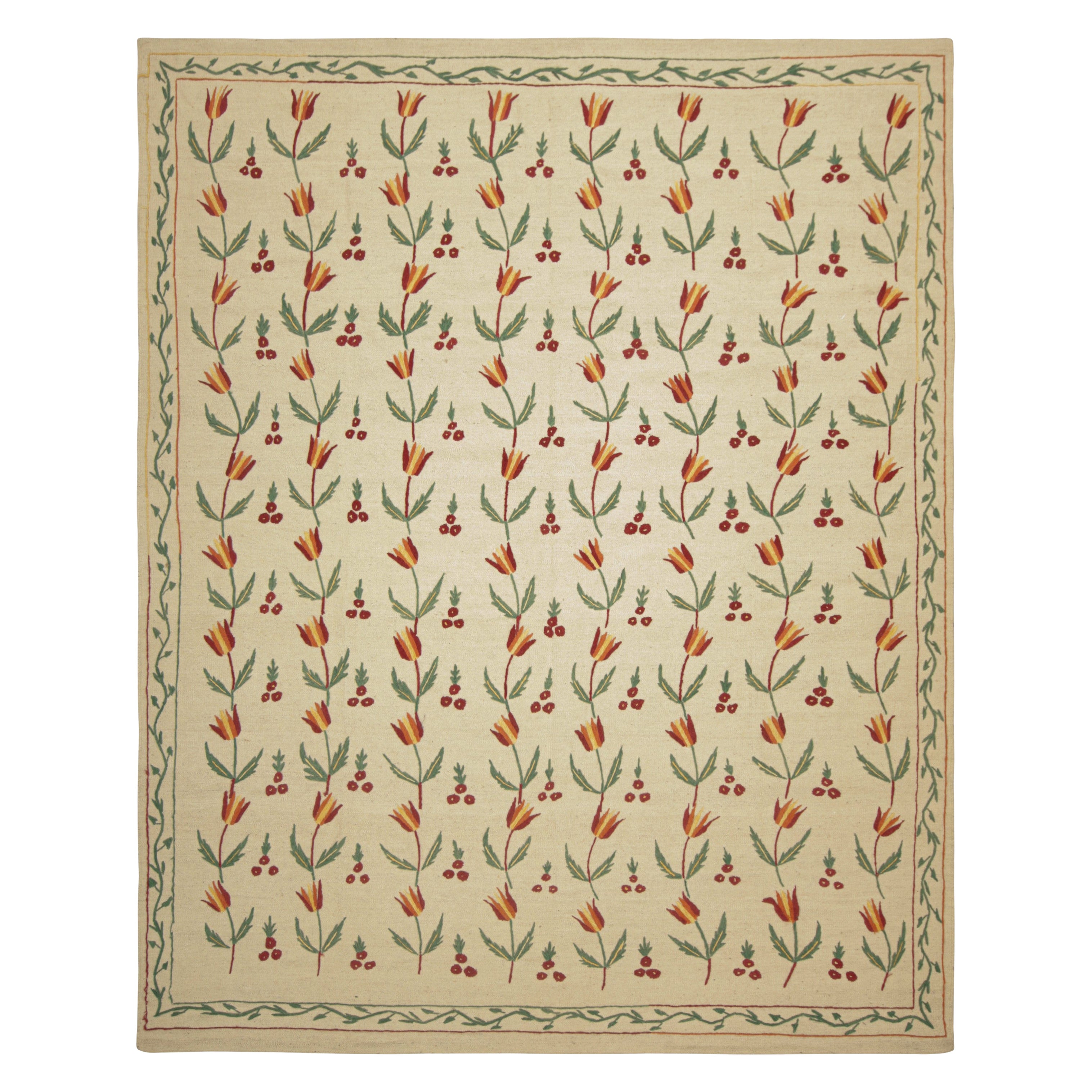 Rug & Kilim's Suzani Style Kilim in Creme und warmen polychromatischen Blumenmustern