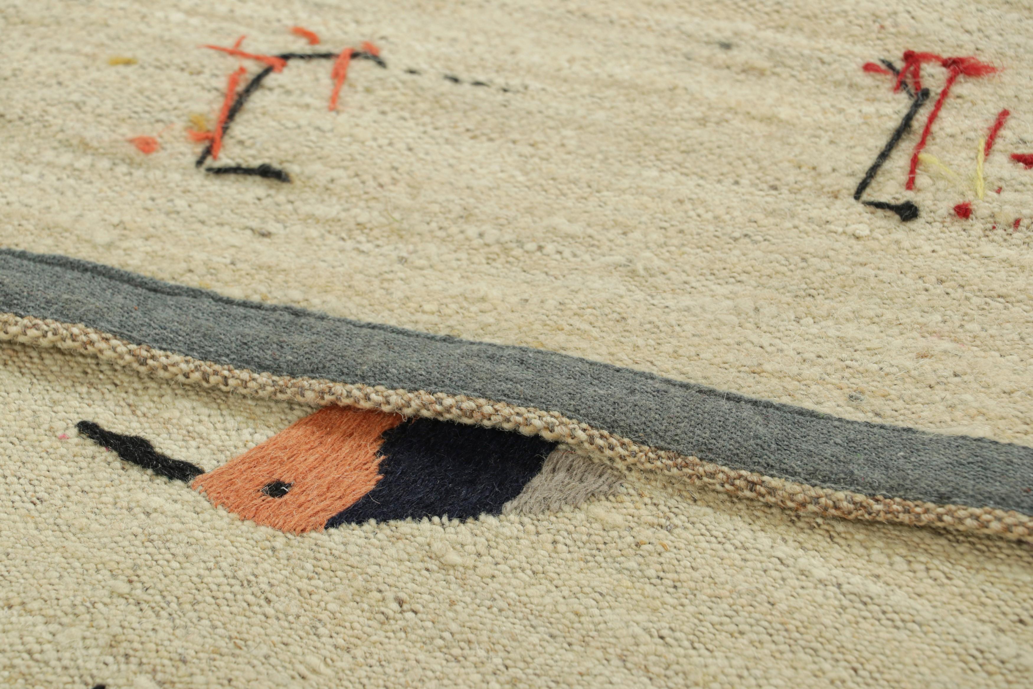 Wool Rug & Kilim’s Suzani Style Kilim in Cream with Polychromatic Bird Pictorials For Sale