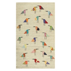 Rug & Kilim’s Suzani Style Kilim in Cream with Polychromatic Bird Pictorials