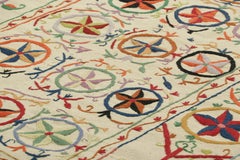 Rug & Kilim’s Suzani Style Kilim in Cream with Polychromatic Floral Patterns